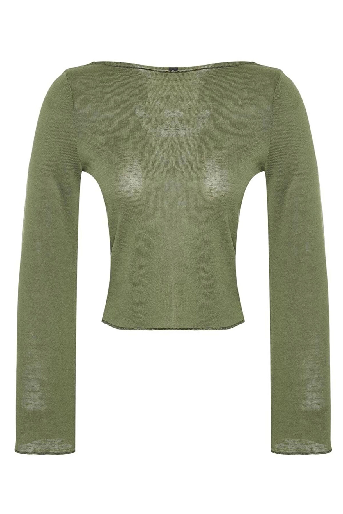 Kadın Moda Şık Üst Giyim Crop Bisiklet Yaka İspanyol Kol Regular Kalıp Örme Kayık Yaka Fit Bluz
