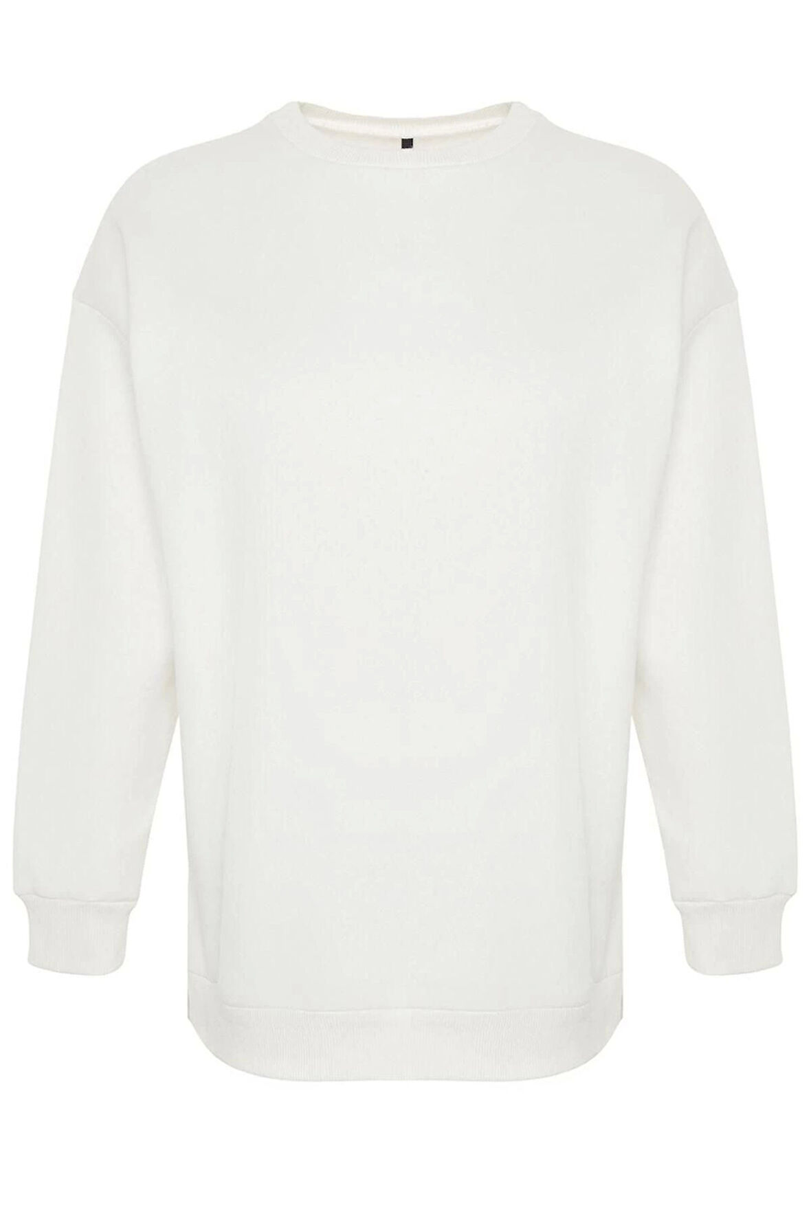 Kadın Büyük Beden Oversize Bisiklet Yaka Standart Kol Kalın İçi Polarlı Yırtmaçlı Örme Sweatshirt