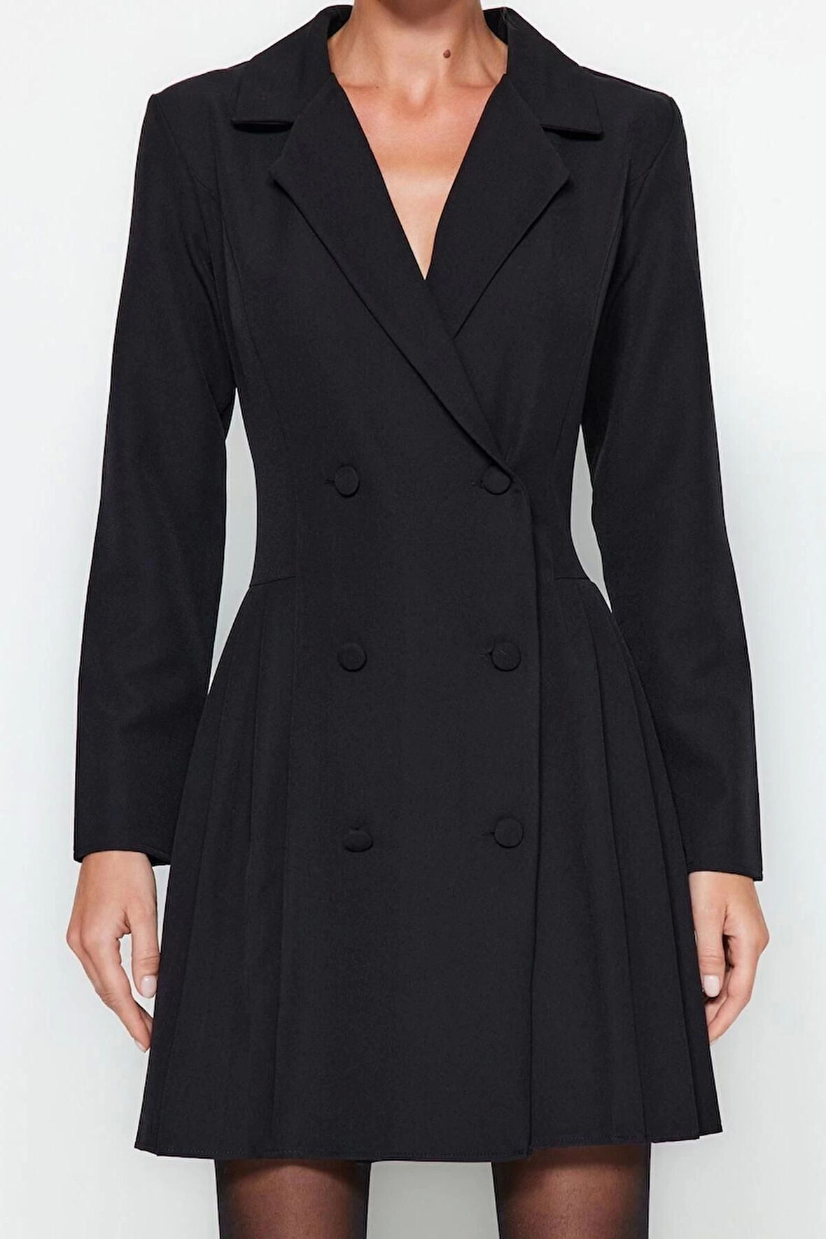 Yeni Regular Gündüz Gece Finike Dokuma Ceket Yaka Uzun Kol Ceket Elbise Mini Boy Elbise