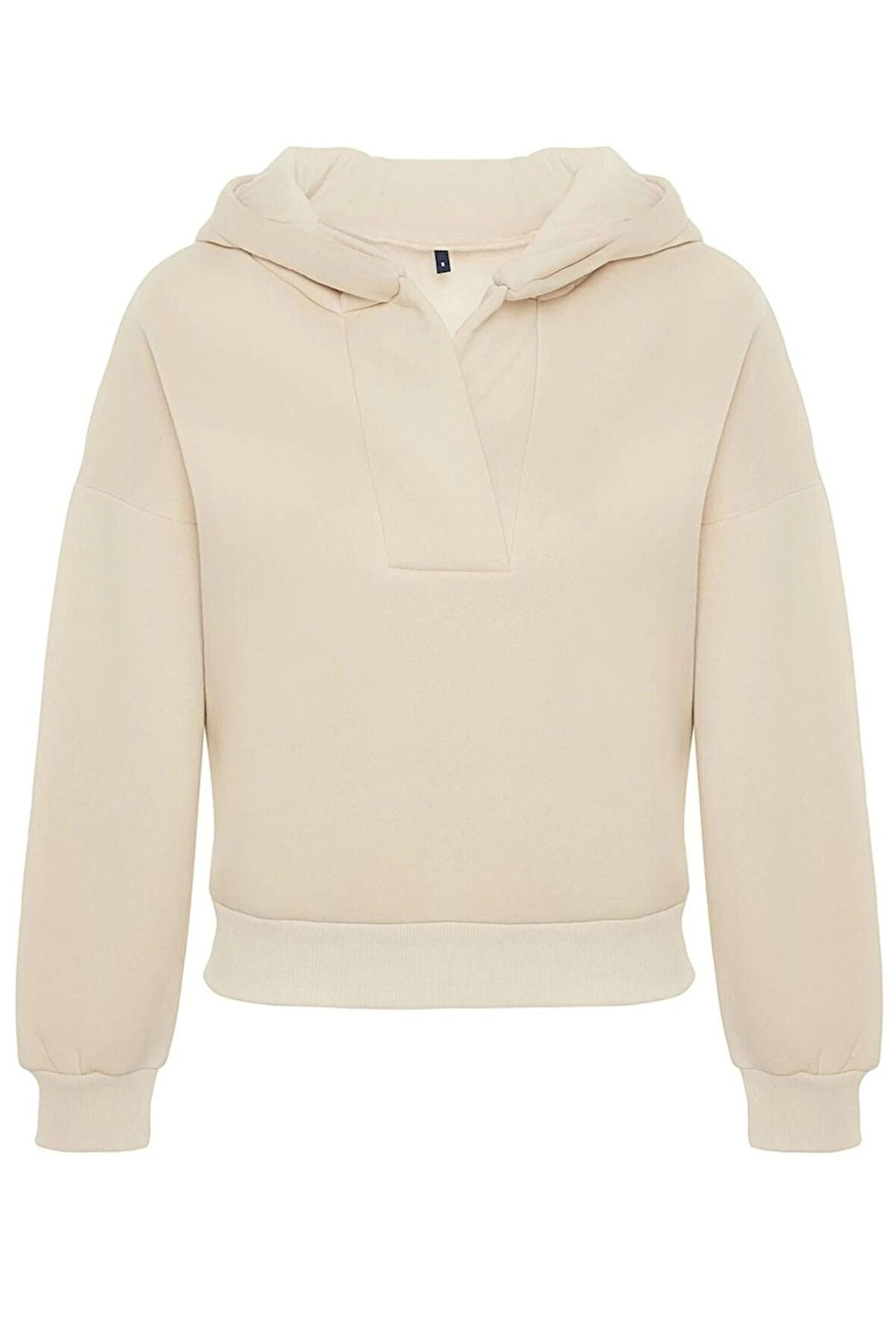 Kadın Moda Şık Crop Polo Yaka Standart Kol Crop Kalın İçi Polarlı Rahat Kesim Crop Örme Sweatshirt