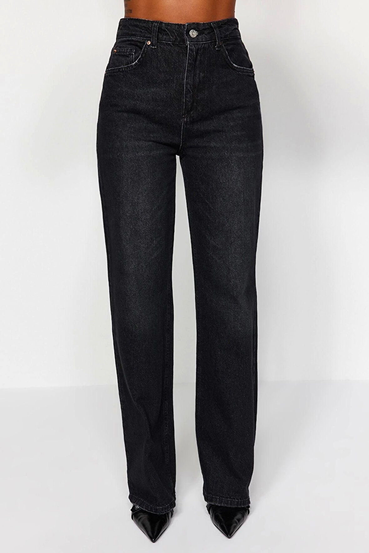 Kadın Moda Şık Kot Pantolon Geniş Paça Uzun Boy Denim Mavi Yüksek Bel Jeans