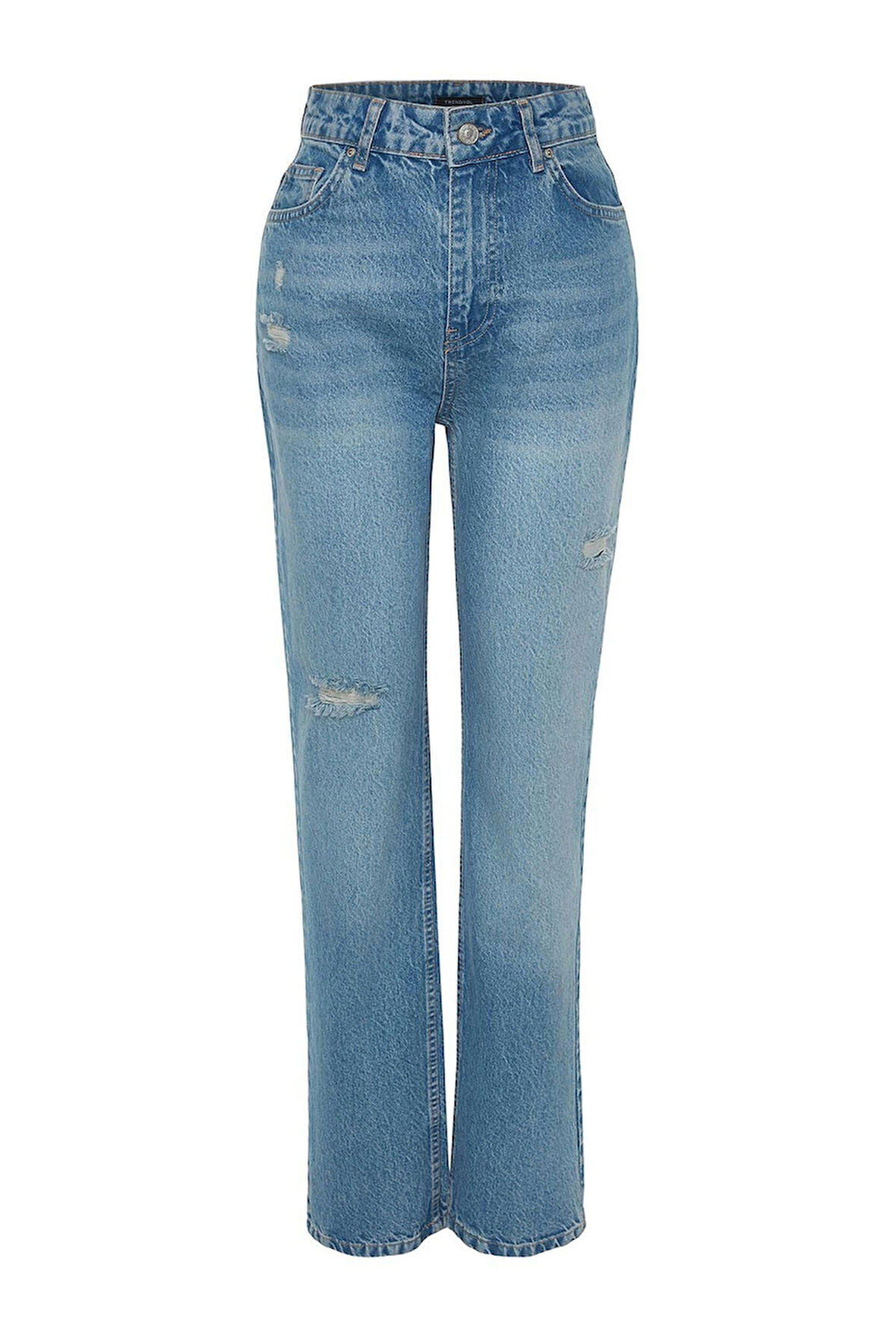 Kadın Moda Şık Kot Pantolon Geniş Paça Uzun Boy Denim Antrasit Yırtıklı Yüksek Bel Uzun Jeans