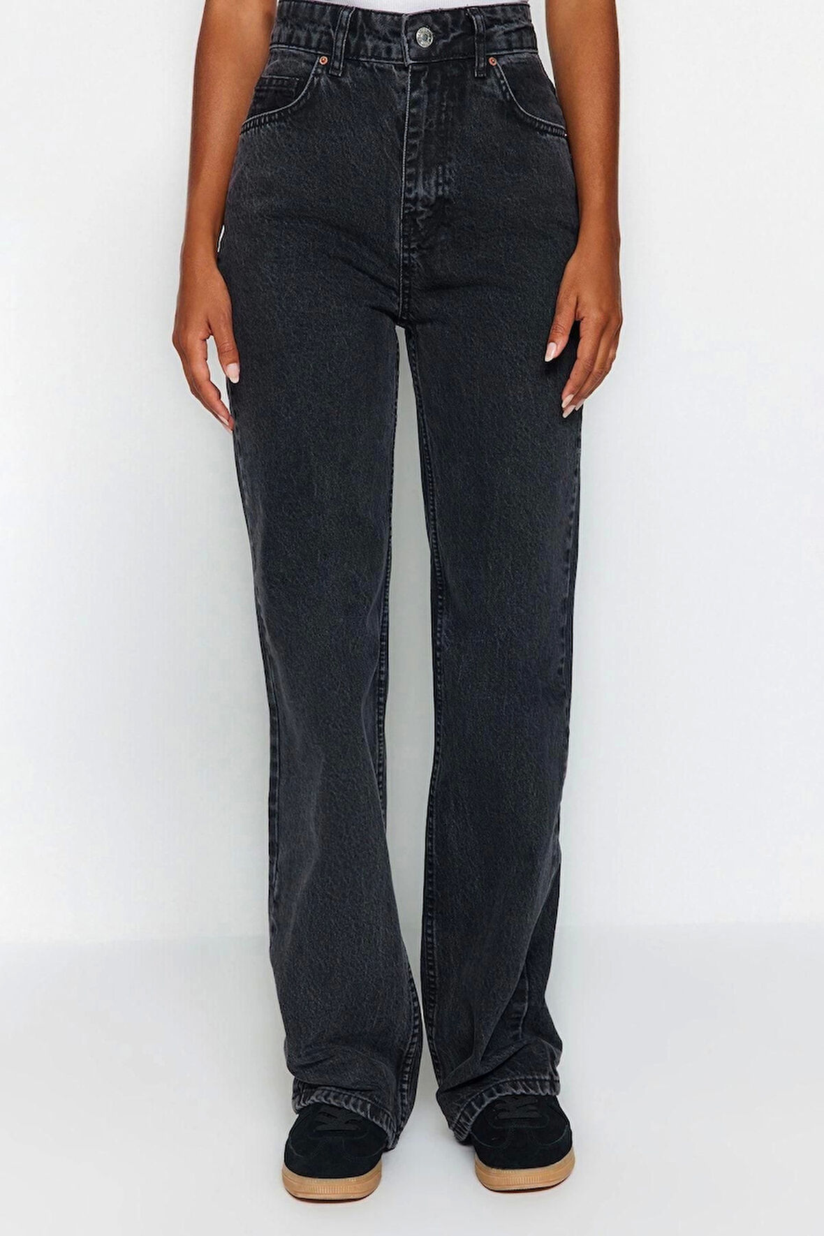 Kadın Moda Şık Kot Pantolon Geniş Paça Uzun Boy Denim Soluk Vintage Yüksek Bel Jeans