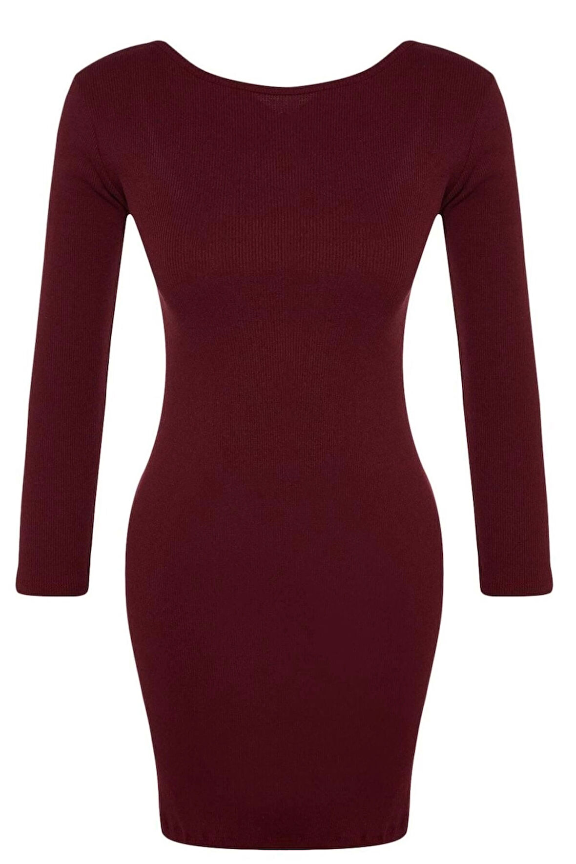 Kadın Moda Mini Boy Bisiklet Yaka Slim Fitilli Sırt Detaylı Fitted Vücuda Oturan Esnek Örme Elbise