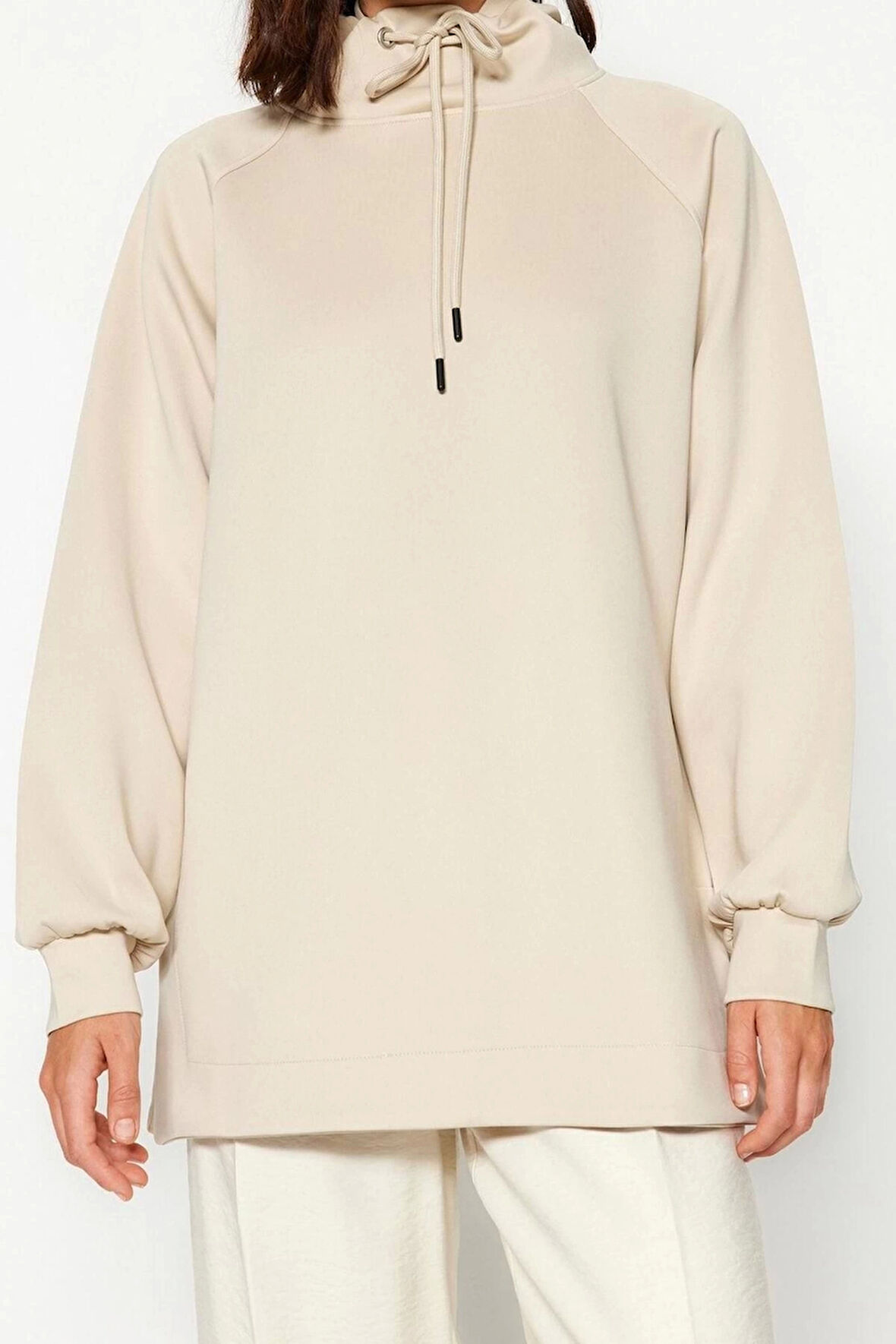 Kadın Tesettür Moda Şık Regular Kapüşonlu Standart Kol Regular Dalgıç Scuba Örme Sweatshirt