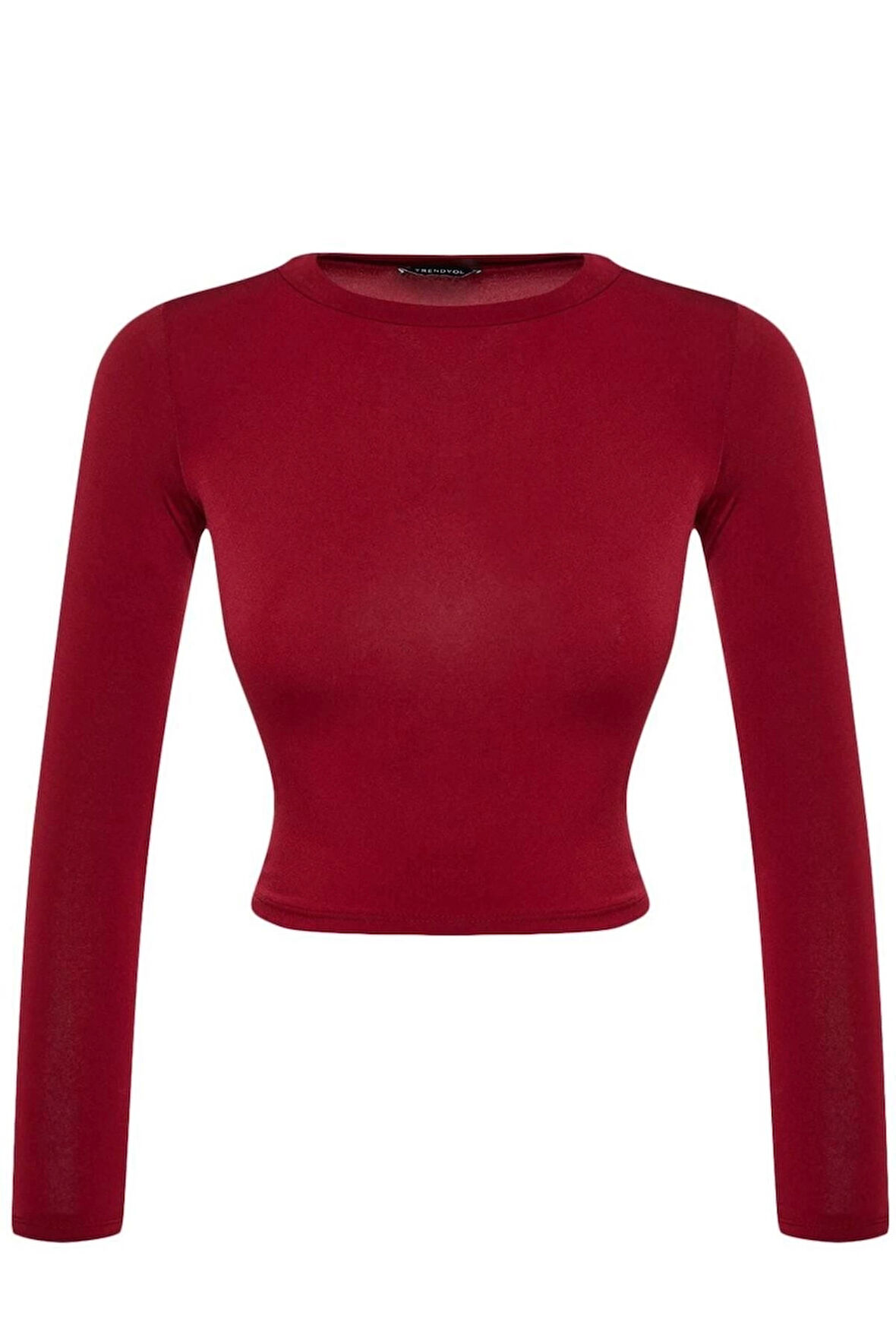 Kadın Moda Şık Crop Dik Yaka Slim Kalıp Örme Kolu Büzgü Detaylı Fitted Vücuda Oturan Esnek Bluz