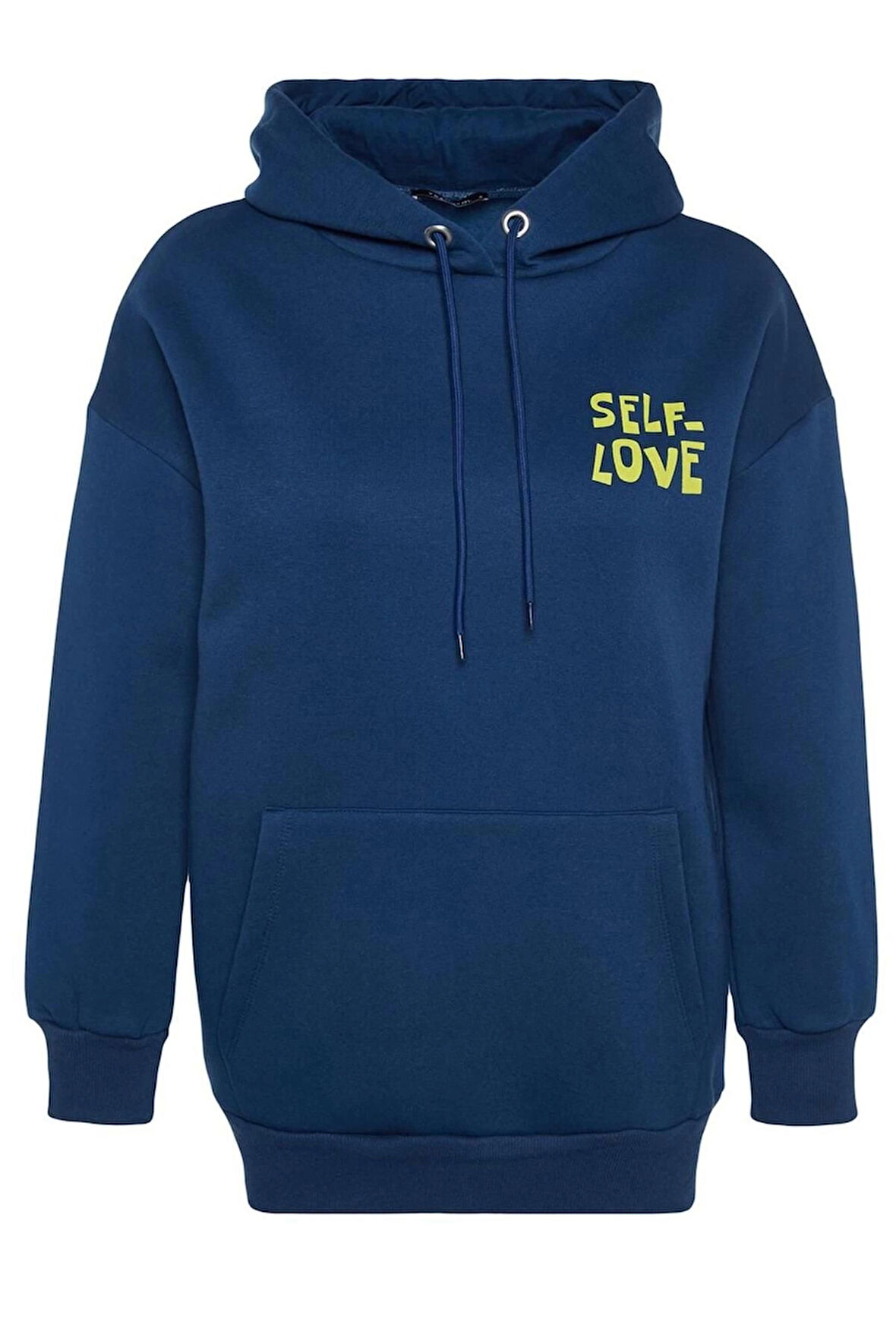 Kadın Oversize Kapüşonlu Düşük Kol Uzun Sırt Baskı Geniş Kalıp Kalın İçi Polarlı Örme Sweatshirt