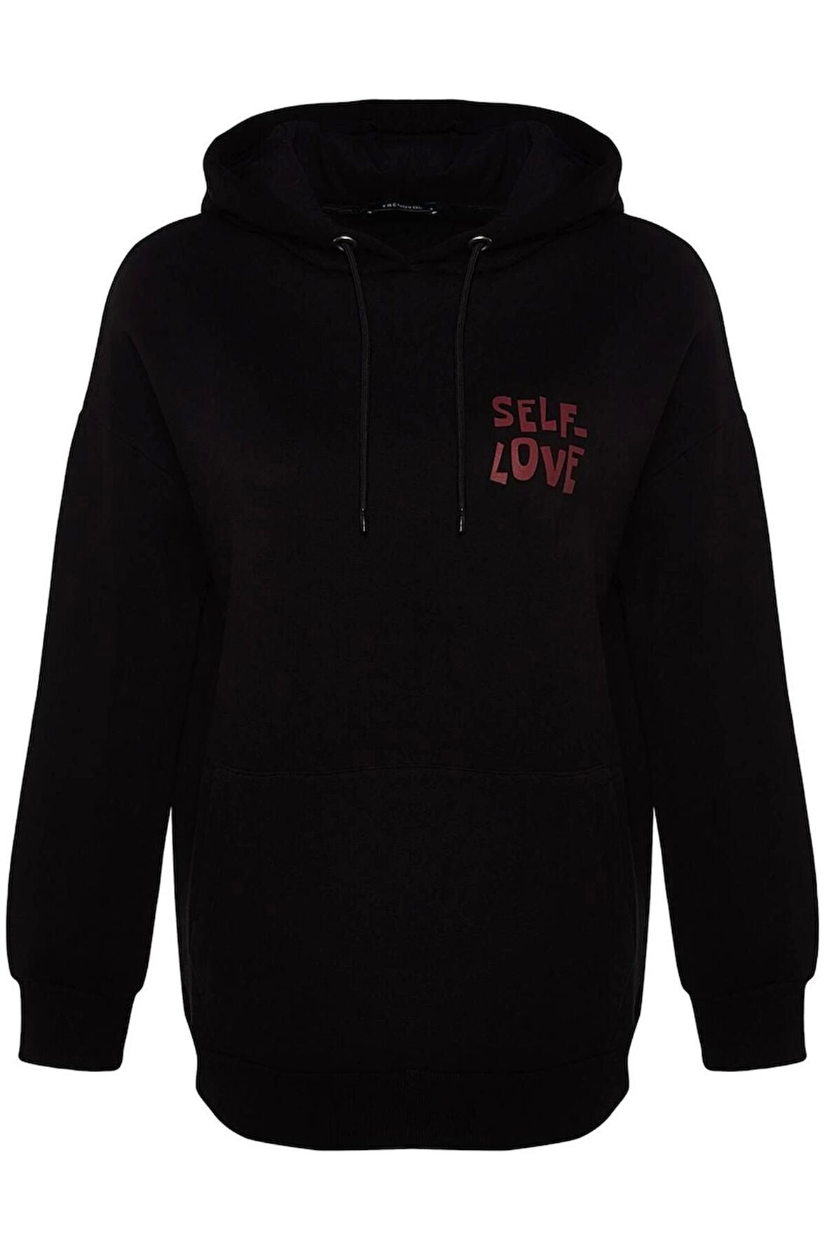 Kadın Oversize Kapüşonlu Düşük Kol Uzun Sırt Baskı Geniş Kalıp Kalın İçi Polarlı Örme Sweatshirt