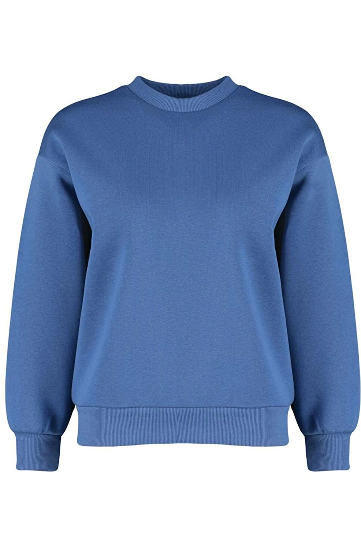 Kadın Regular Bisiklet Yaka Düşük Kol Regular Kalın İçi Polarlı Normal Kalıp Basic Örme Sweatshirt