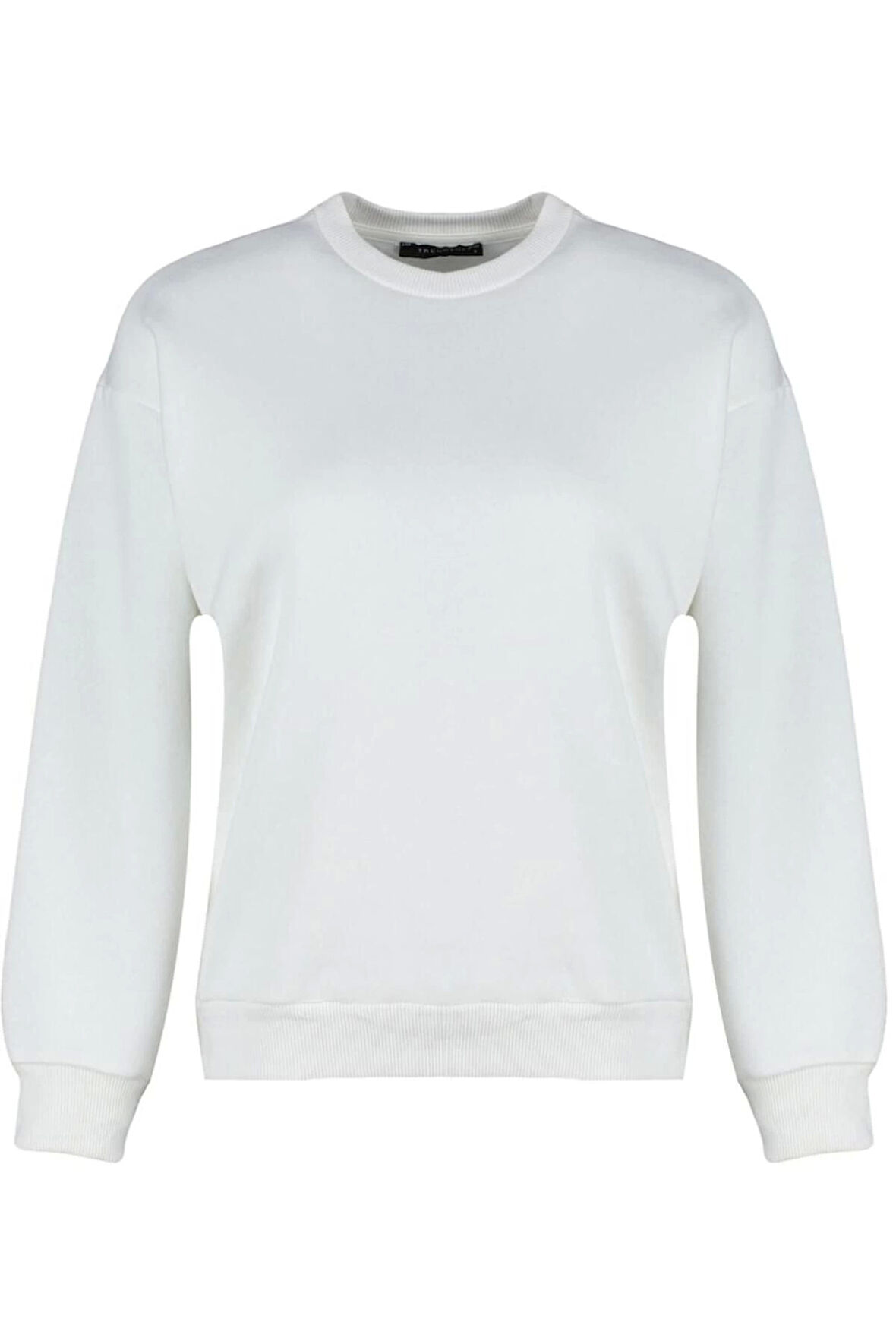 Kadın Regular Bisiklet Yaka Düşük Kol Regular Kalın İçi Polarlı Normal Kalıp Basic Örme Sweatshirt