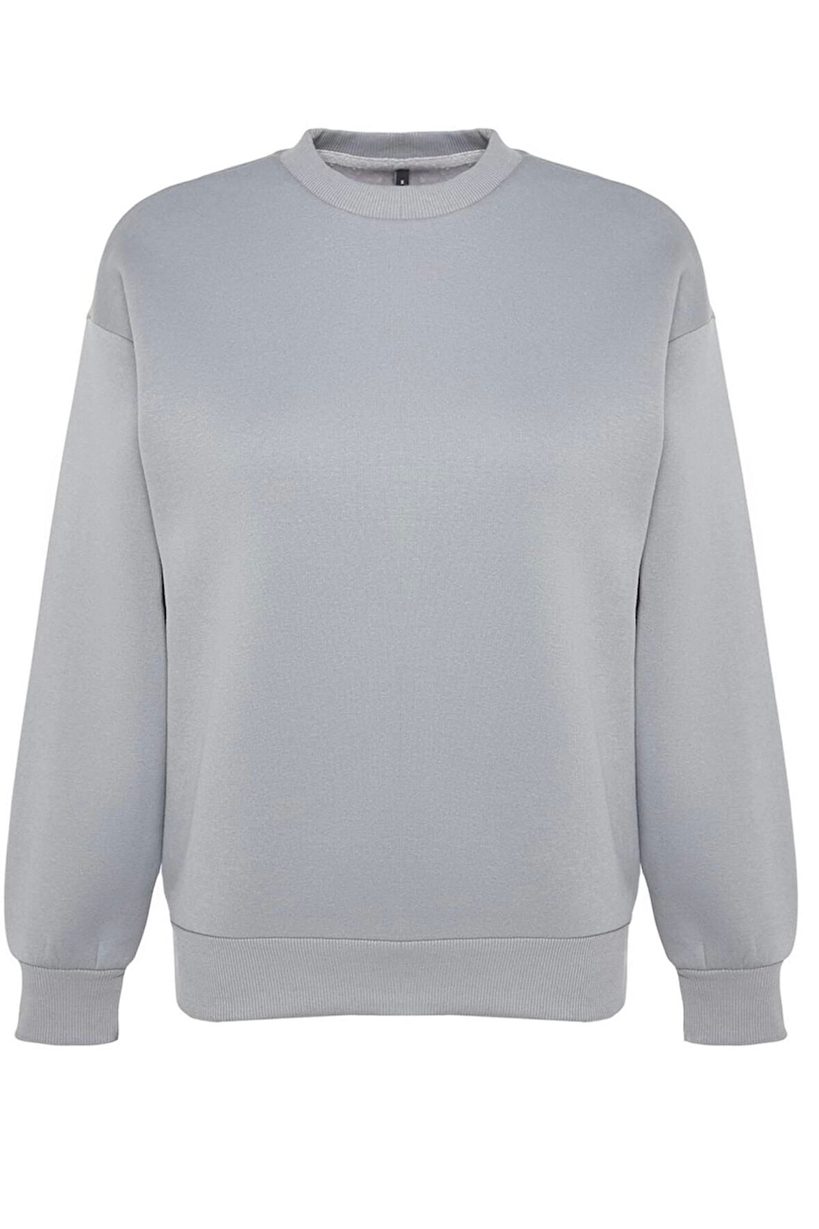 Kadın Regular Bisiklet Yaka Düşük Kol Regular Kalın İçi Polarlı Normal Kalıp Basic Örme Sweatshirt