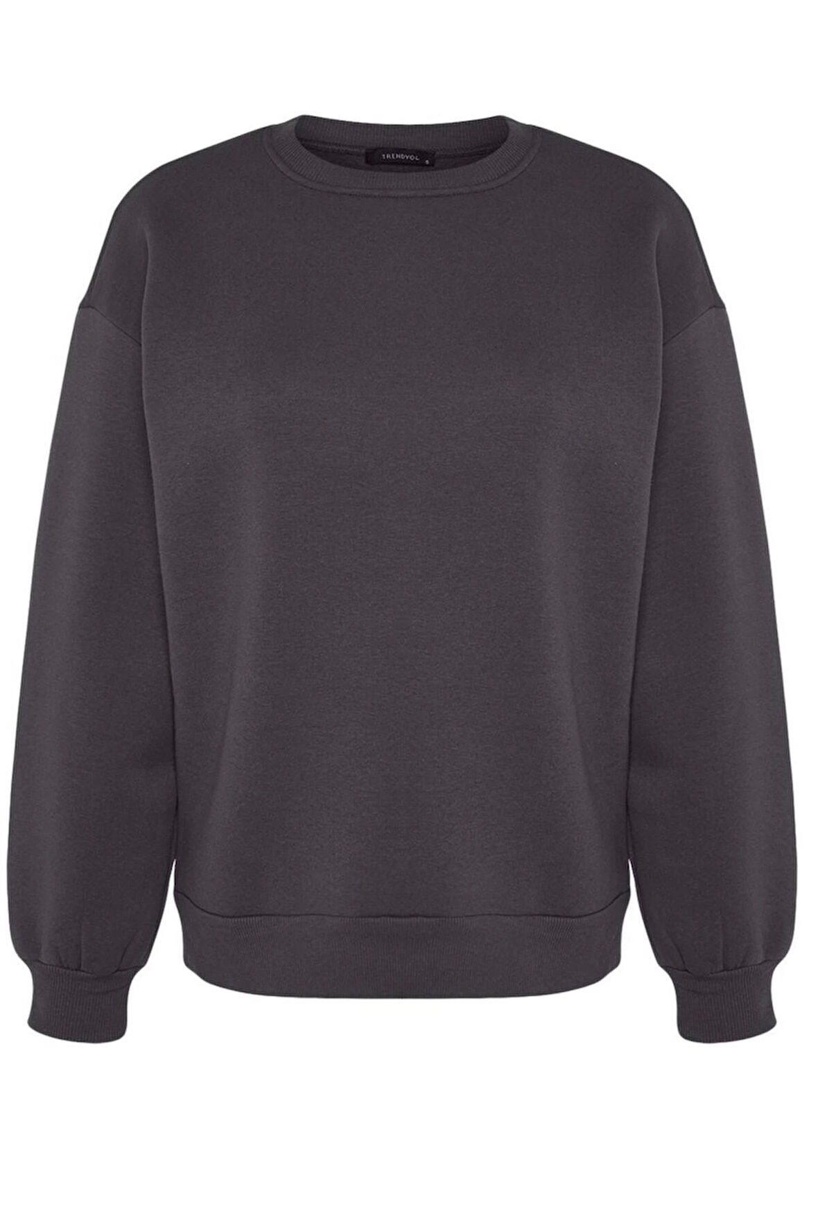 Kadın Moda Oversize Bisiklet Yaka Düşük Kol Uzun Rahat Kesim Basic Kalın İçi polarlı Örme Sweatshirt