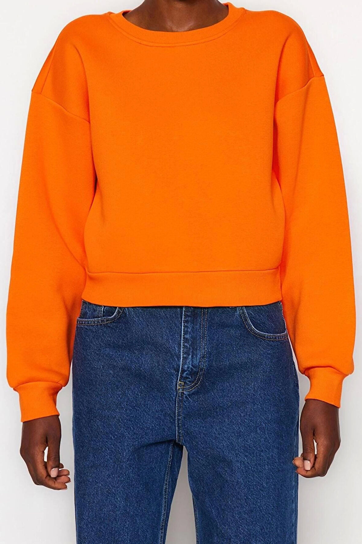 Kadın Moda Şık Crop Dik Yaka Düşük Kol Crop Rahat Kesim Crop Basic Kalın İçi polarlı Örme Sweatshirt