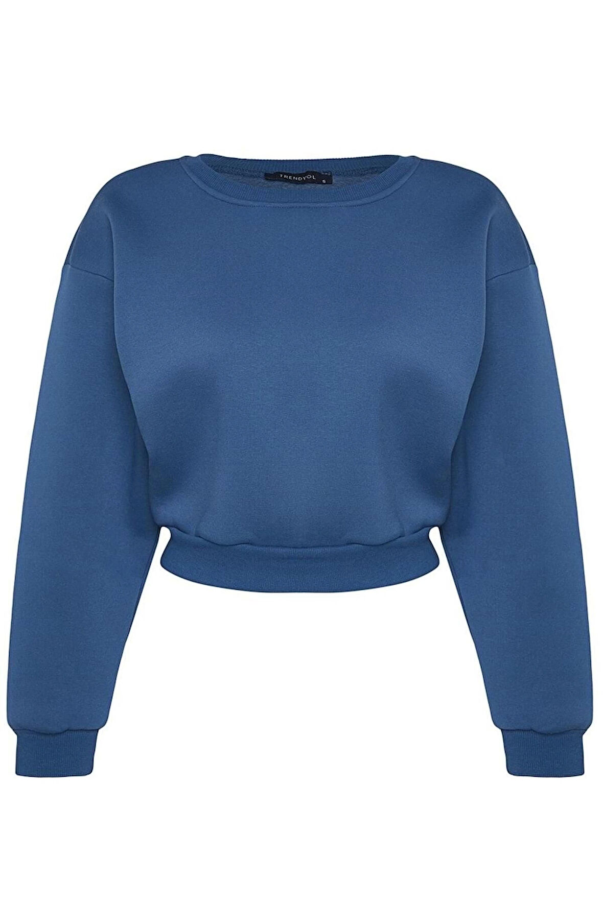 Kadın Moda Şık Crop Dik Yaka Düşük Kol Crop Rahat Kesim Crop Basic Kalın İçi polarlı Örme Sweatshirt