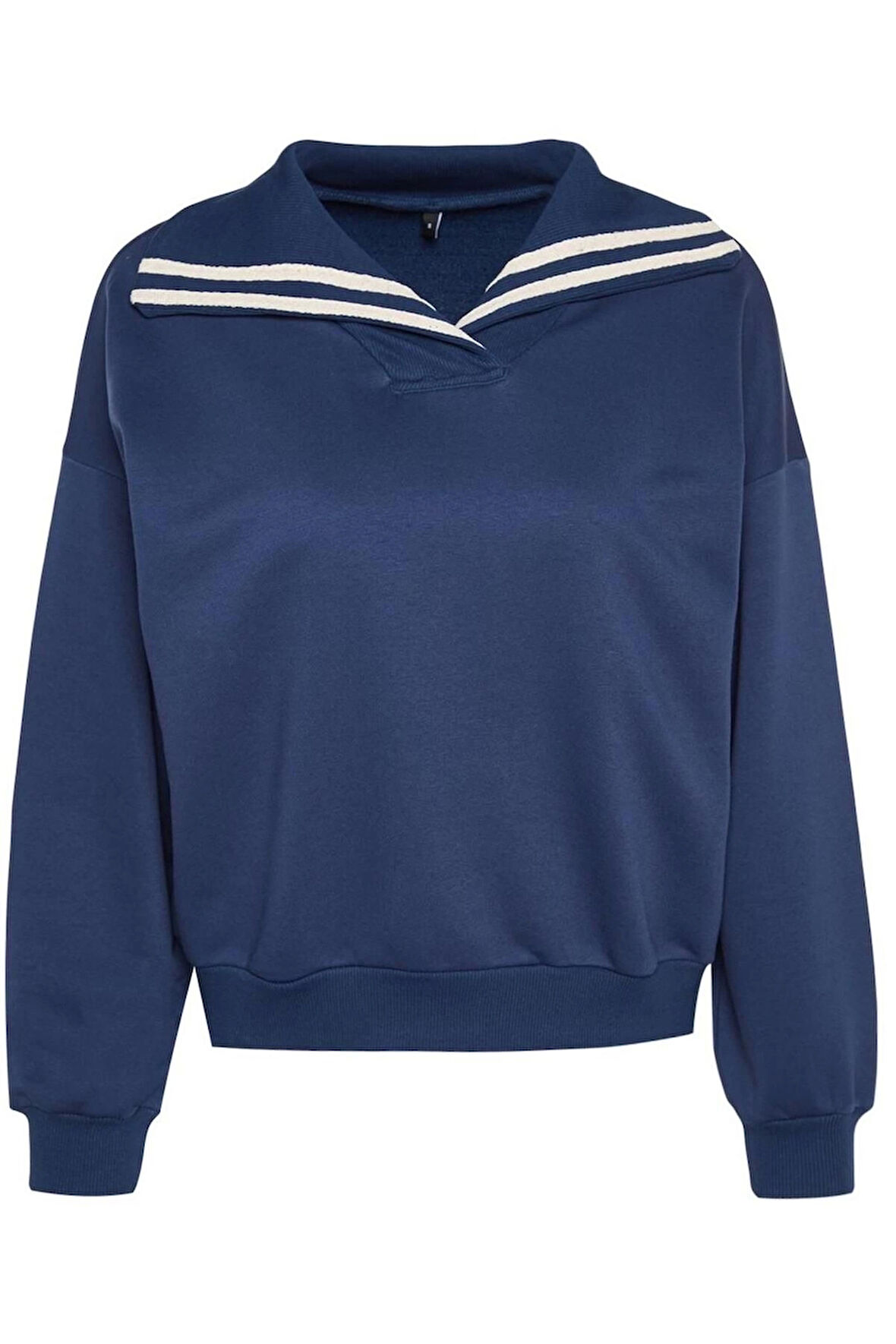 Kadın Regular Polo Yaka Standart Kol Regular Geniş Kalıp Triko Yaka Detaylı Diagonel Örme Sweatshirt
