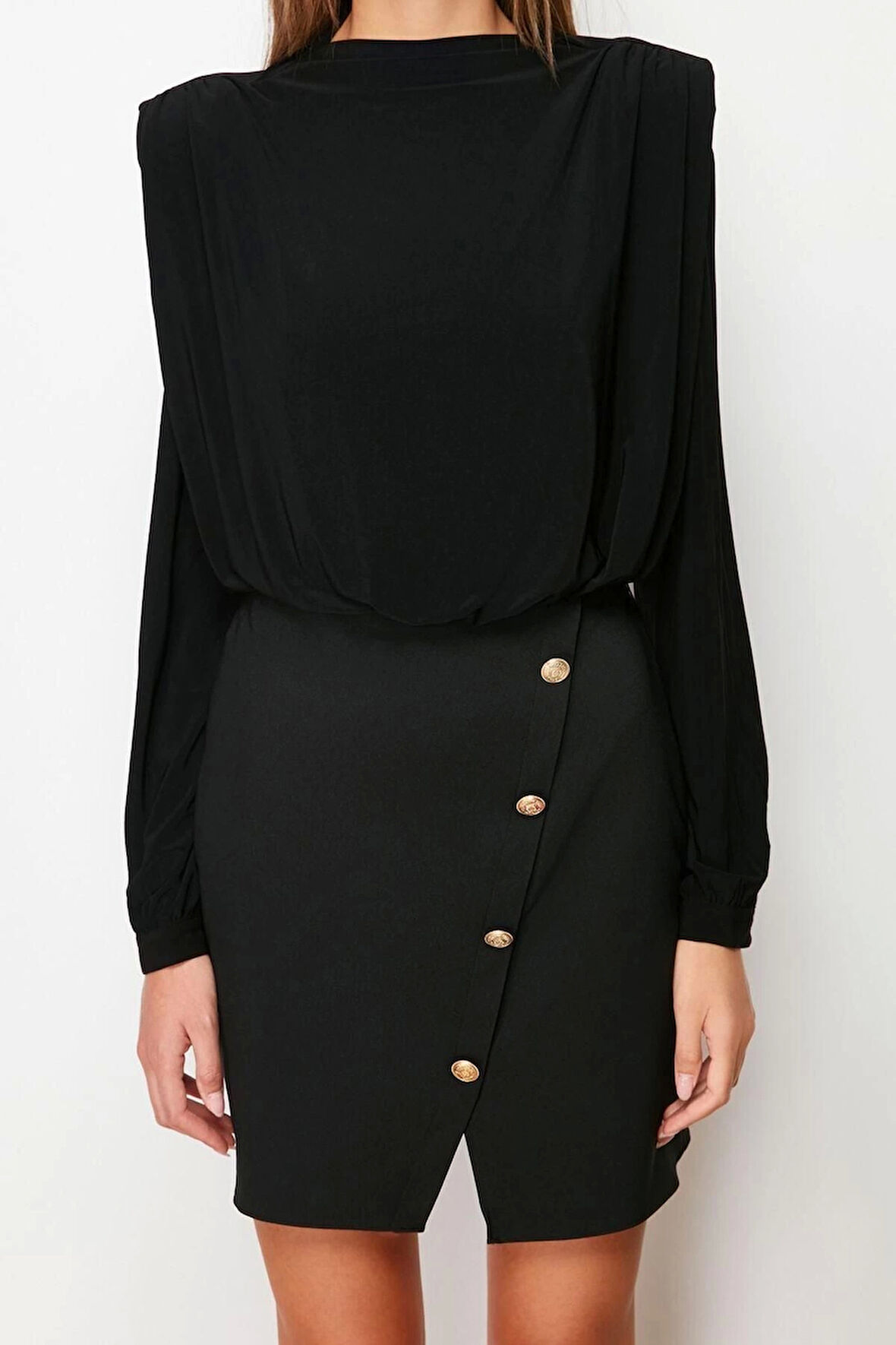 Yeni Regular Gündüz Gece Finike Dokuma Kayık Yaka Uzun Kol Bodycone Mini Boy Elbise