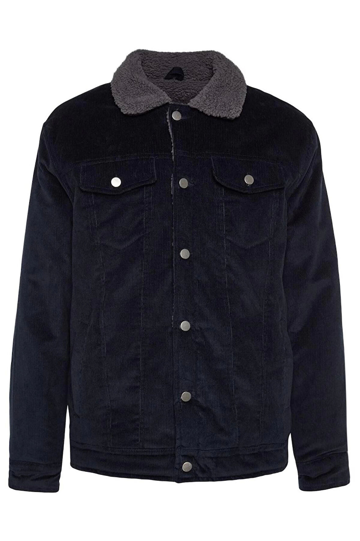 Unisex Moda Şık Regular Gömlek Yaka Standart Düz Astarlı Regular Fit Kadife Kışlık Ceket Mont