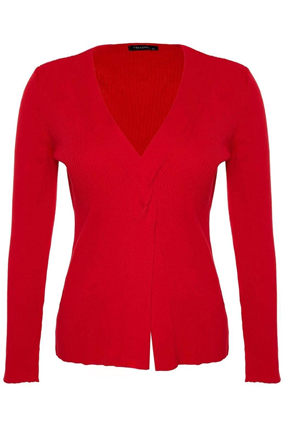 Kadın Büyük Beden Moda Şık Regular V Yaka Uzun Kol Düz Önü Düğüm Detaylı Triko Kazak