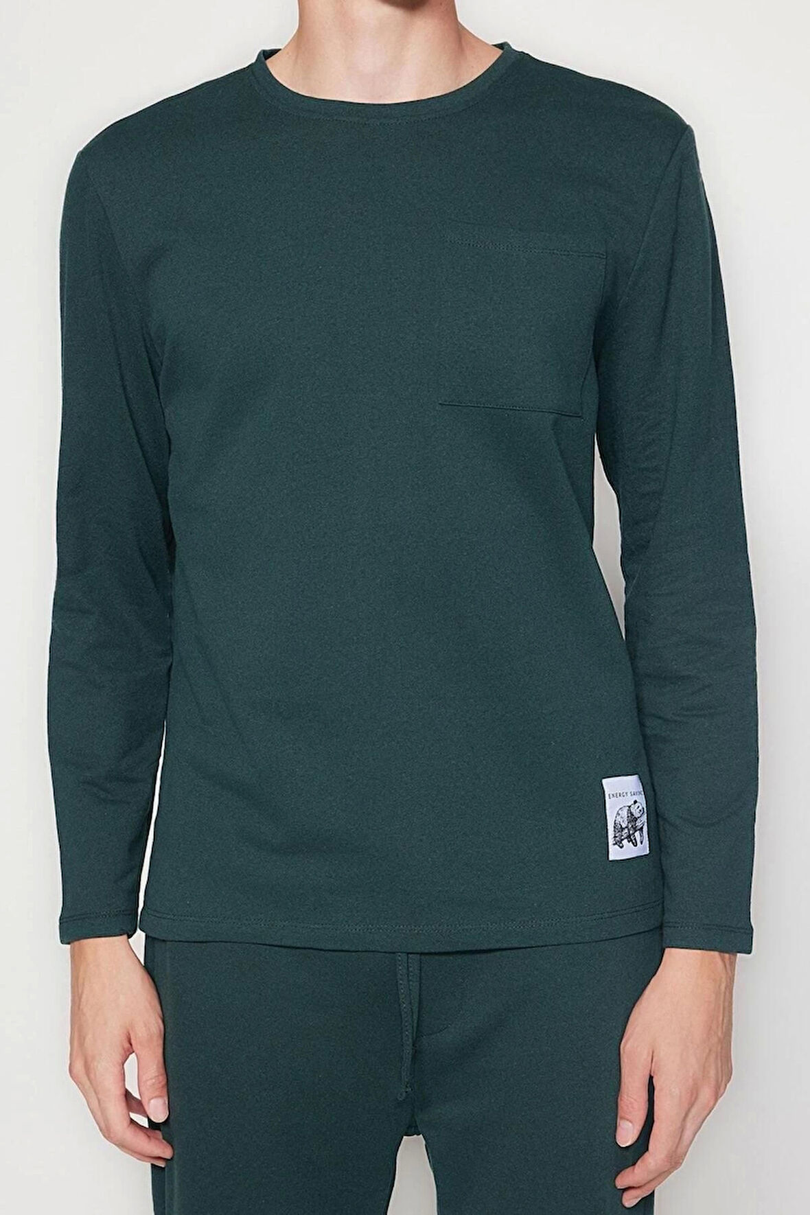 Erkek Polyester Bisiklet Yaka Uzun Kol Regular Fit Etiket Detaylı Örme Pijama Takımı