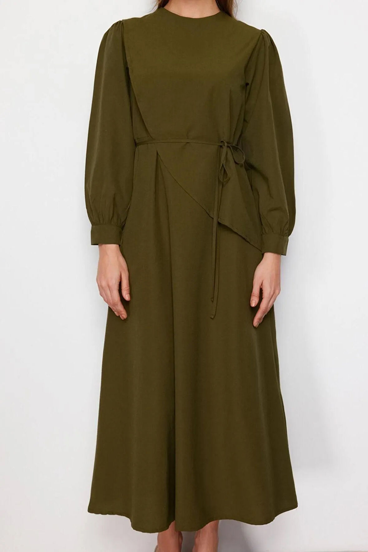 Yeni Regular Casual Günlük Terrycotton Dokuma Bisiklet Yaka Uzun Kol A-Line Maxi Boy Tesettür Elbise