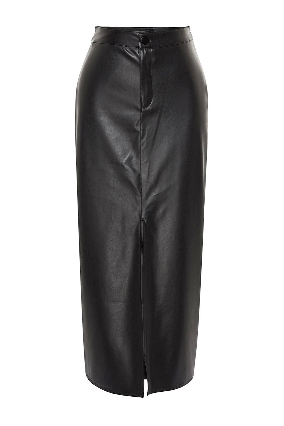 Kadın Moda Stil Maxi Astarsız Örme Yırtmaçlı Suni Deri Yüksek Bel Maxi Örme Etek