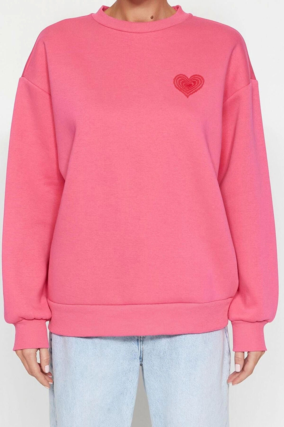 Kadın Oversize Bisiklet Yaka Düşük Kol Uzun Kalın Polarlı  Sırt Kabartma Baskılı Örme Sweatshirt