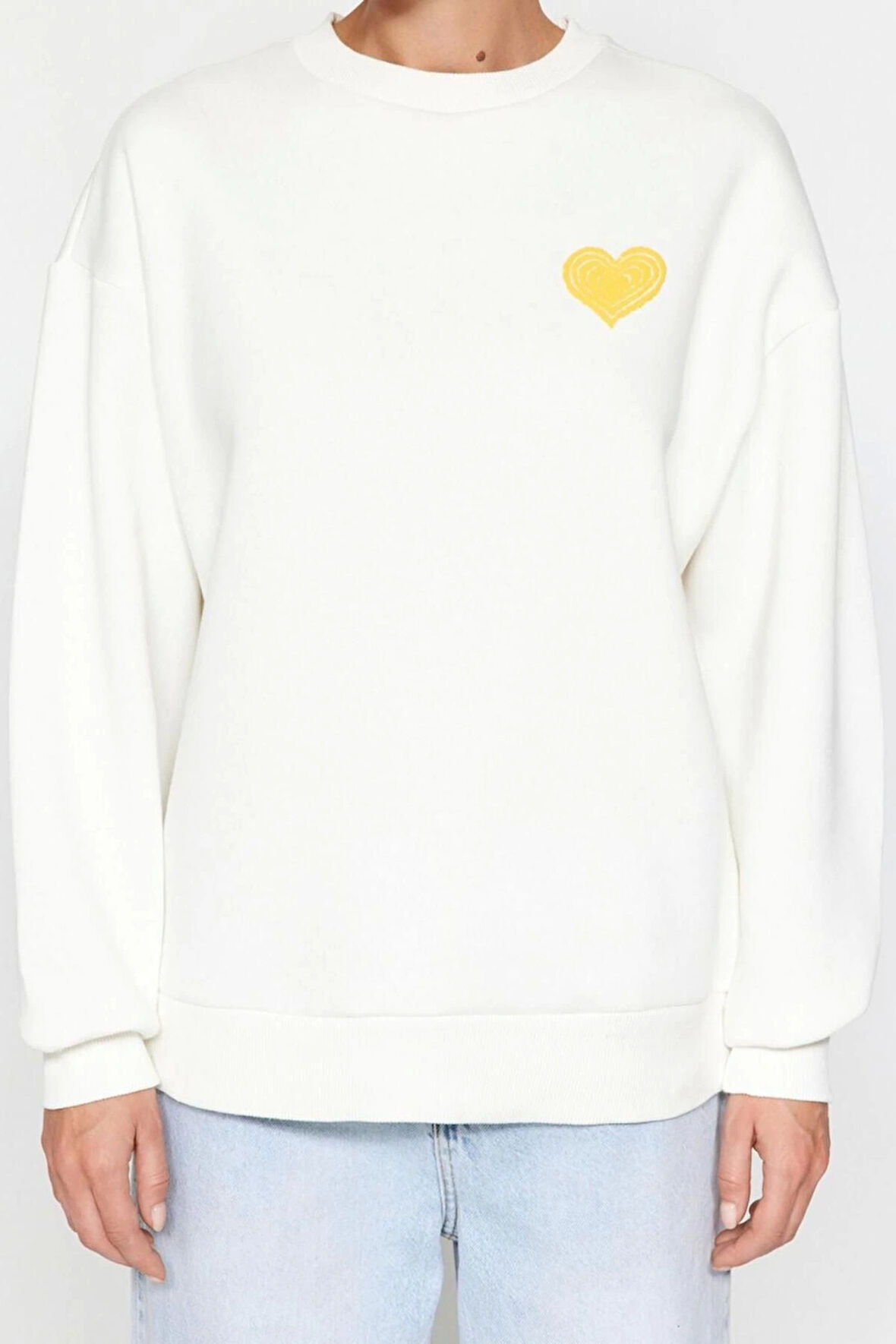 Kadın Oversize Bisiklet Yaka Düşük Kol Uzun Kalın Polarlı  Sırt Kabartma Baskılı Örme Sweatshirt