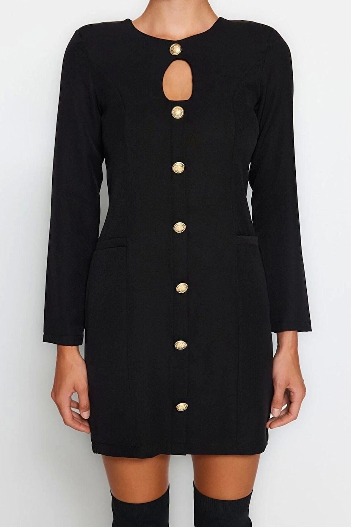 Yeni Regular Gündüz Gece Finike Dokuma Bisiklet Yaka Uzun Kol A-Line Mini Boy Elbise