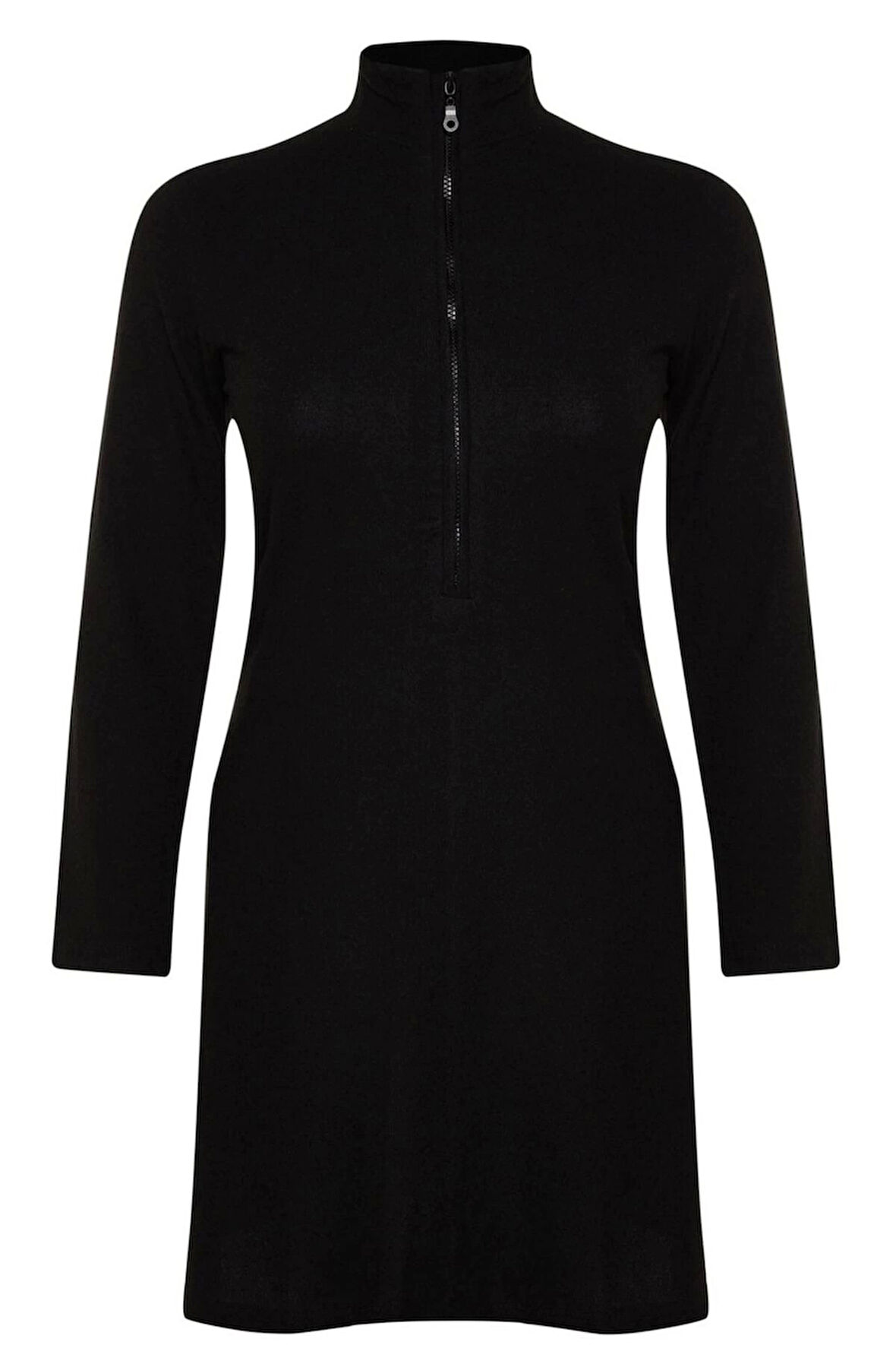 Kadın Moda Şık Büyük Beden Mini Boy Dik Yaka Relaxed Yumoş Örme Büyük Beden Elbise