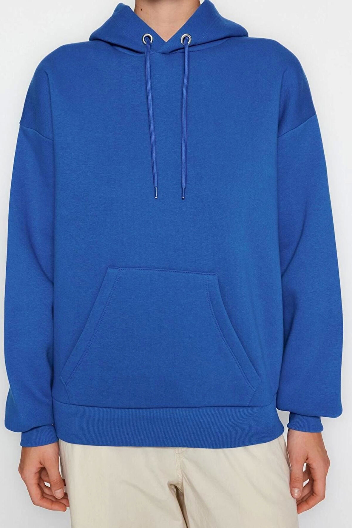 Kadın Moda Bol Kapüşonlu Düşük Kol Uzun Sırt Baskılı Geniş Kalıp Kalın İçi Polarlı Örme Sweatshirt