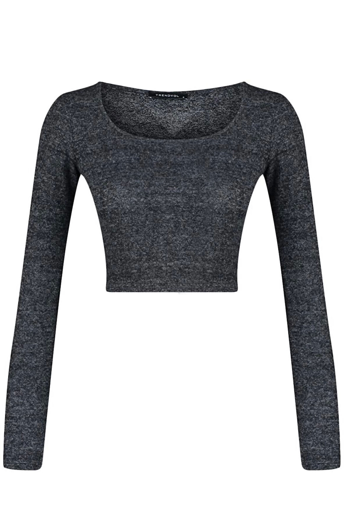 Kadın Moda Şık Üst Giyim Crop Kare Yaka Slim Kalıp Örme Fitted Vücuda Oturan Yumoş Bluz