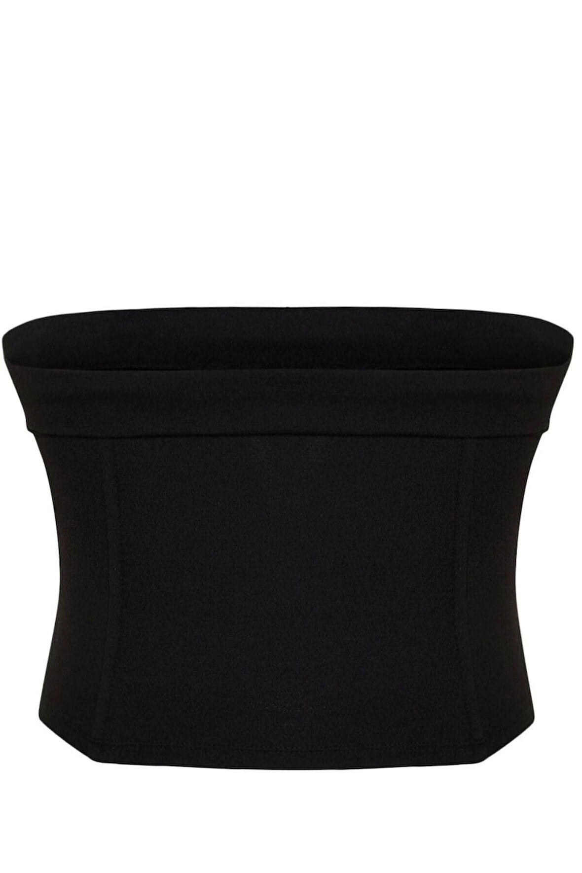 Kadın Moda Şık Büyük Beden Crop Kare Yaka Fitted Kalıp Örme Straplez Bluz