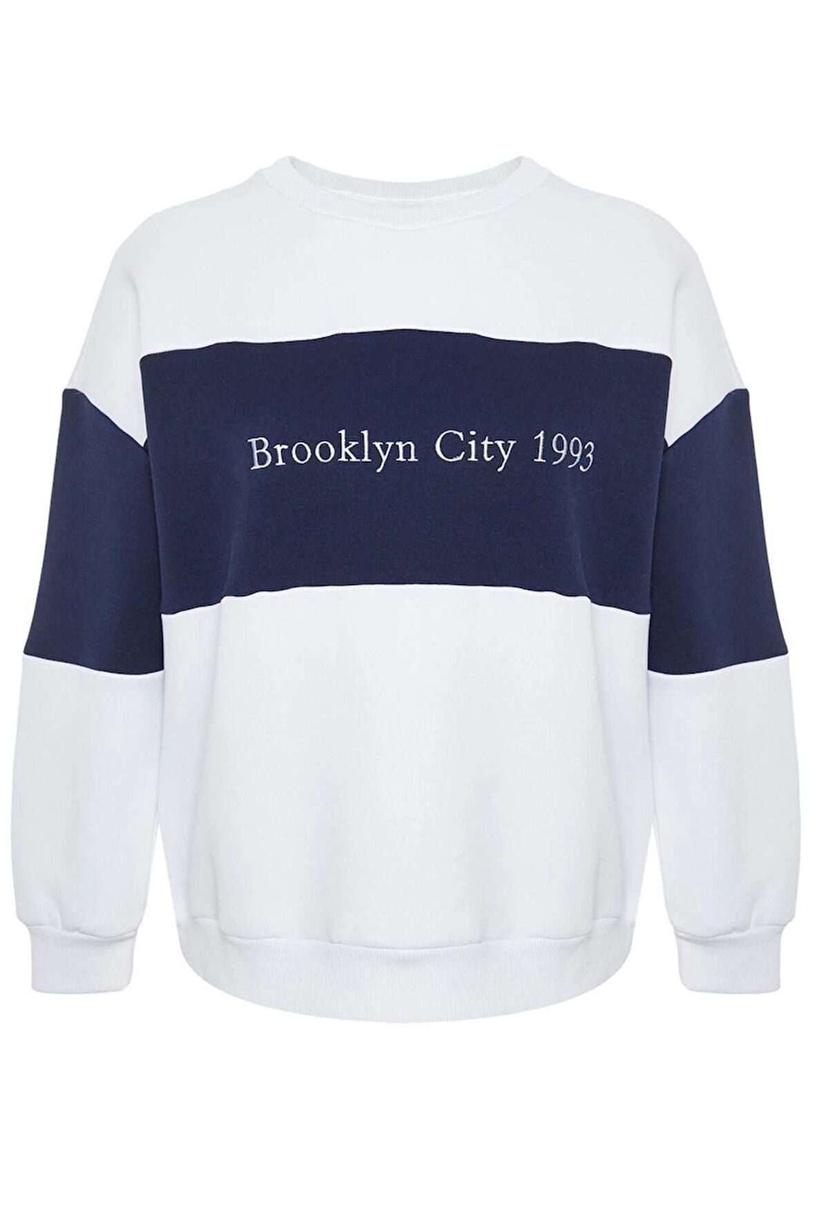 Kadın Büyük Beden Oversize Bisiklet Yaka Düşük Kol Kalın İçi Polarlı Nakış Detaylı Örme Sweatshirt