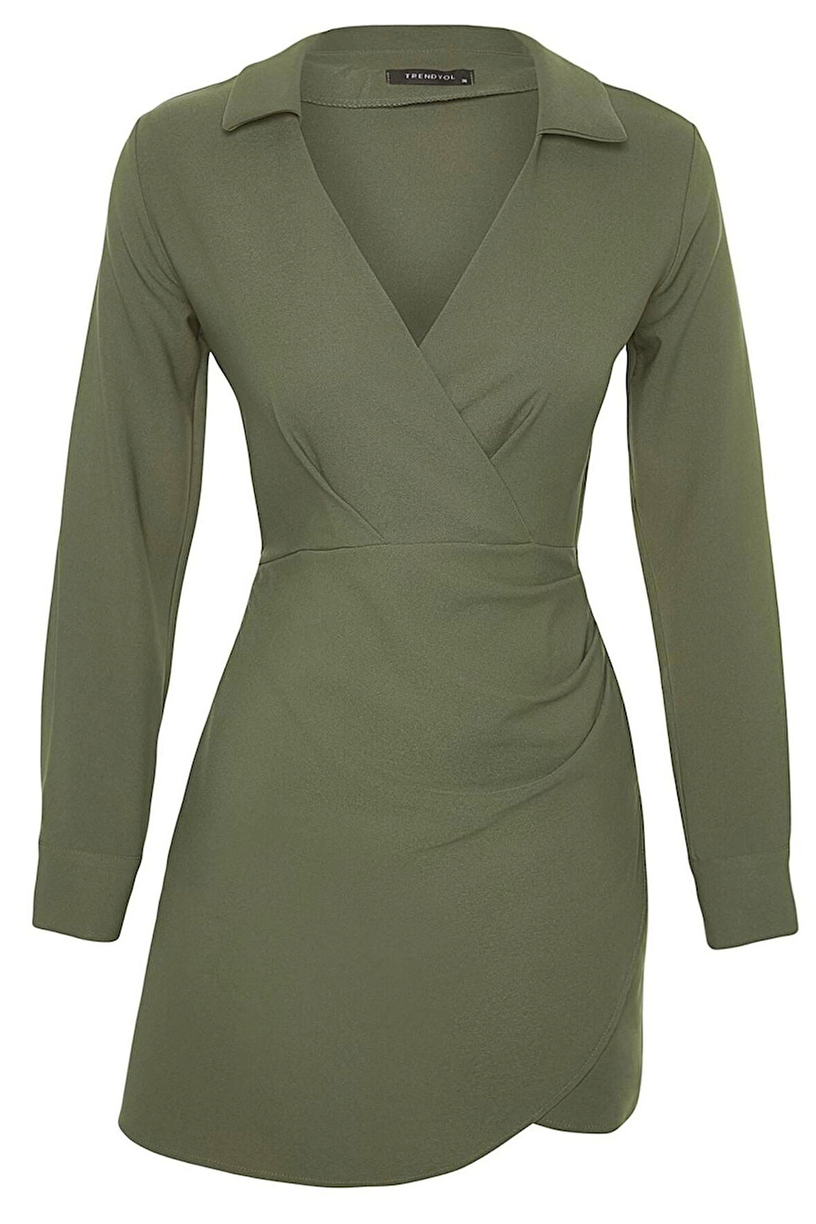 Kadın Moda Şık Mini Boy Kruvaze Regular Düz Dokuma Elbise