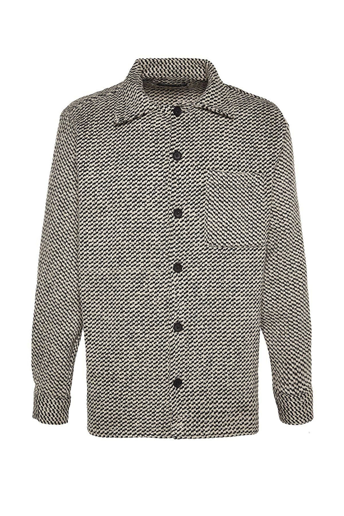 Erkek Moda Uzun Kol Dokuma Unisex Regular Fit Diagonel Desenli Dokulu Kalın Kışlık Gömlek Ceket