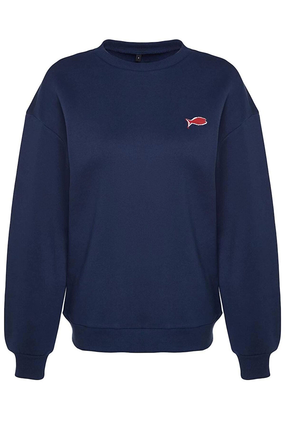 Kadın Moda Şık Oversize Bisiklet Yaka Düşük Kol Regular Baskılı Örme Sweatshirt