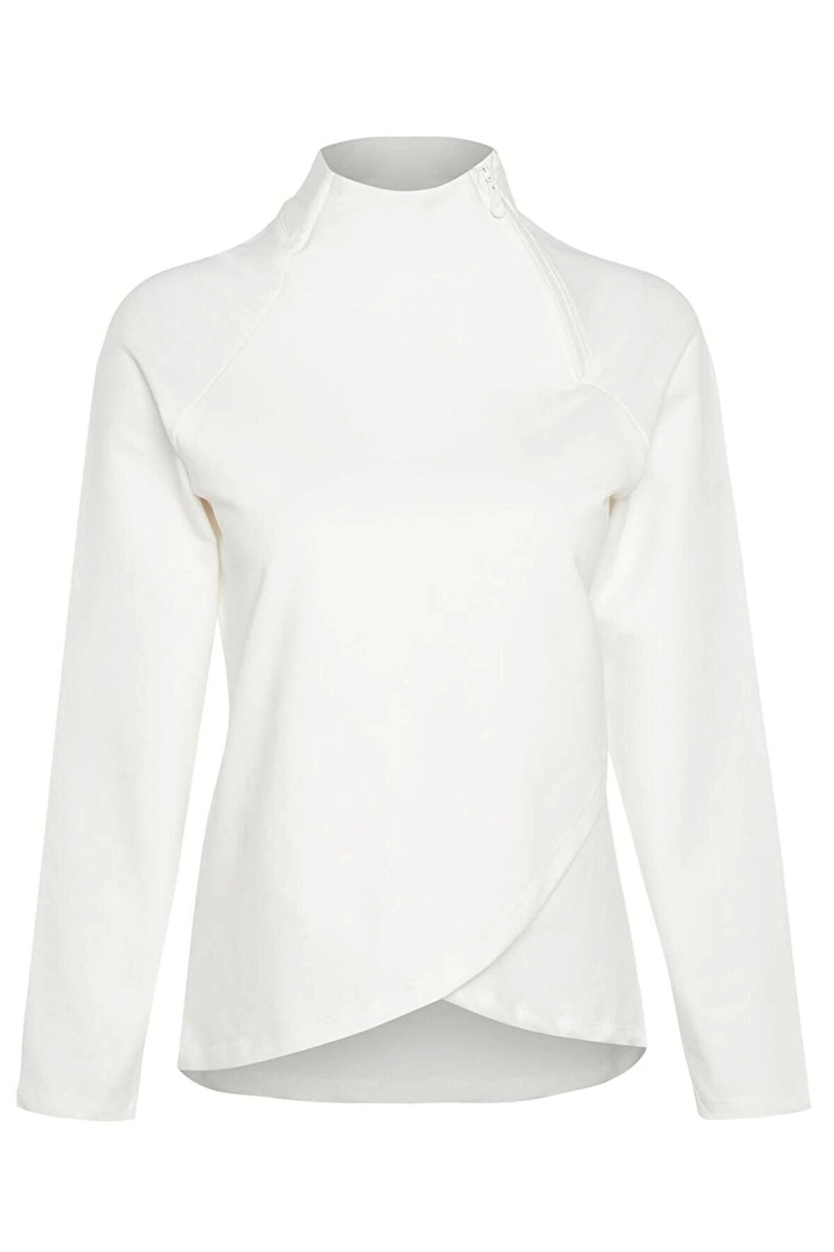 Kadın Moda Regular Dik Yaka Reglan Kol Regular Kaymak ı Pamuklu Fermuar Detaylı Örme Spor Sweatshirt