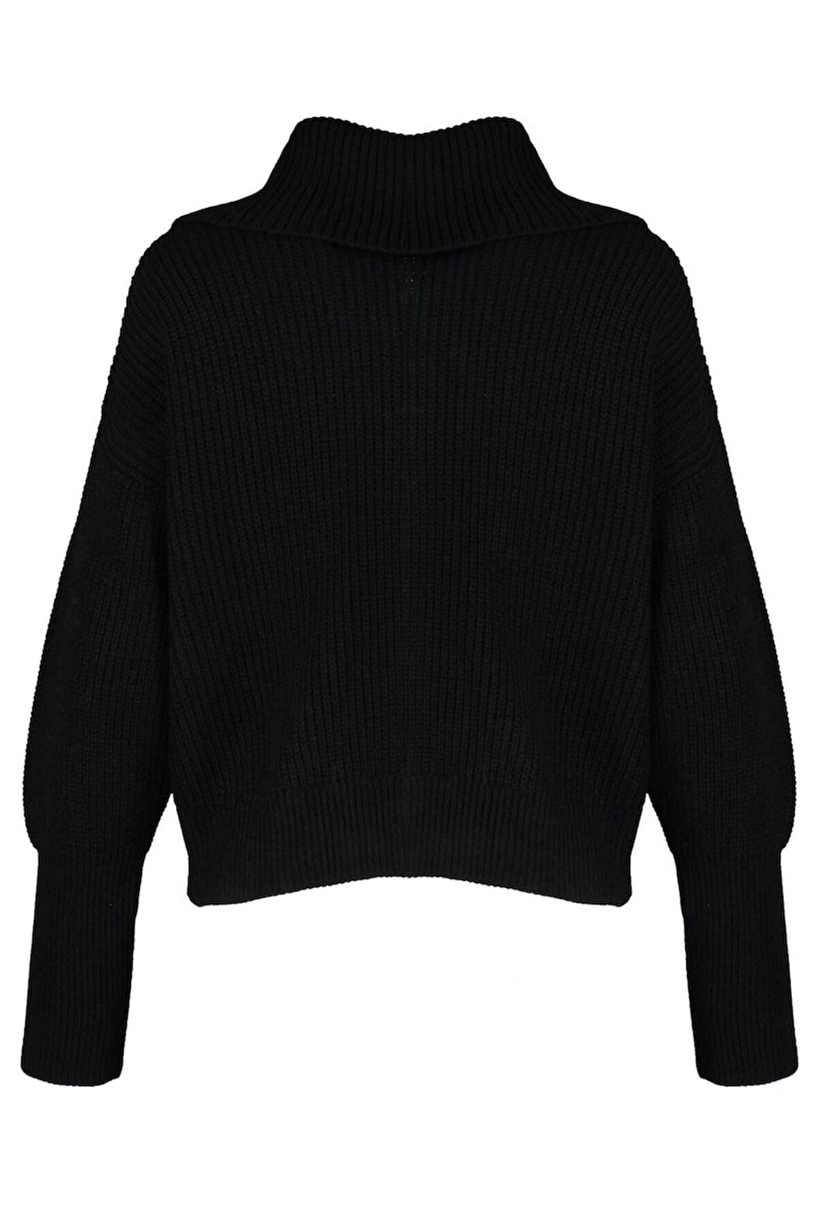 Kadın Moda Şık Regular Devrik Yaka Oversize Lacivert Geniş Kalıp Devrik Yaka Fermuarlı Triko Hırka