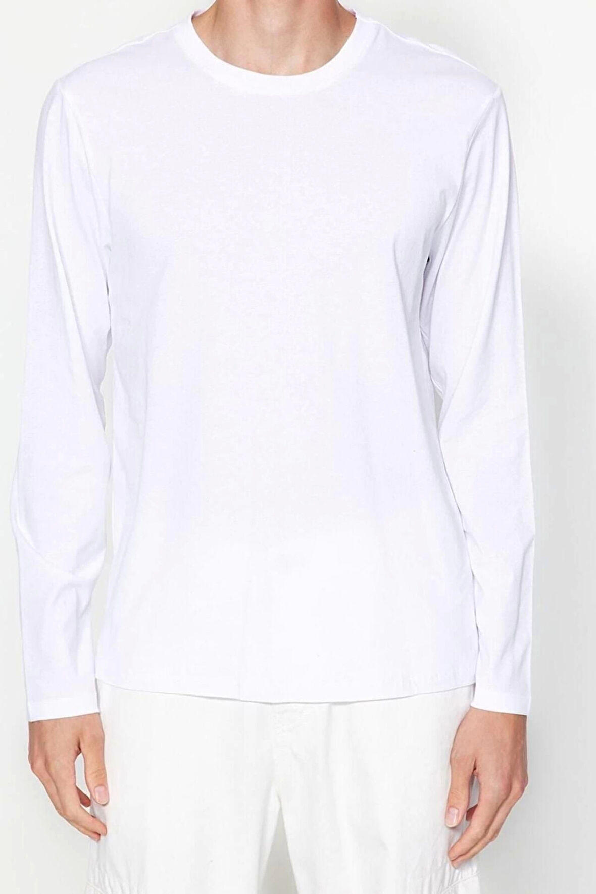 Yeni Sezon Regular %100 Pamuk Bisiklet Yaka Uzun Kol Düz Desenli Günlük T-Shirt