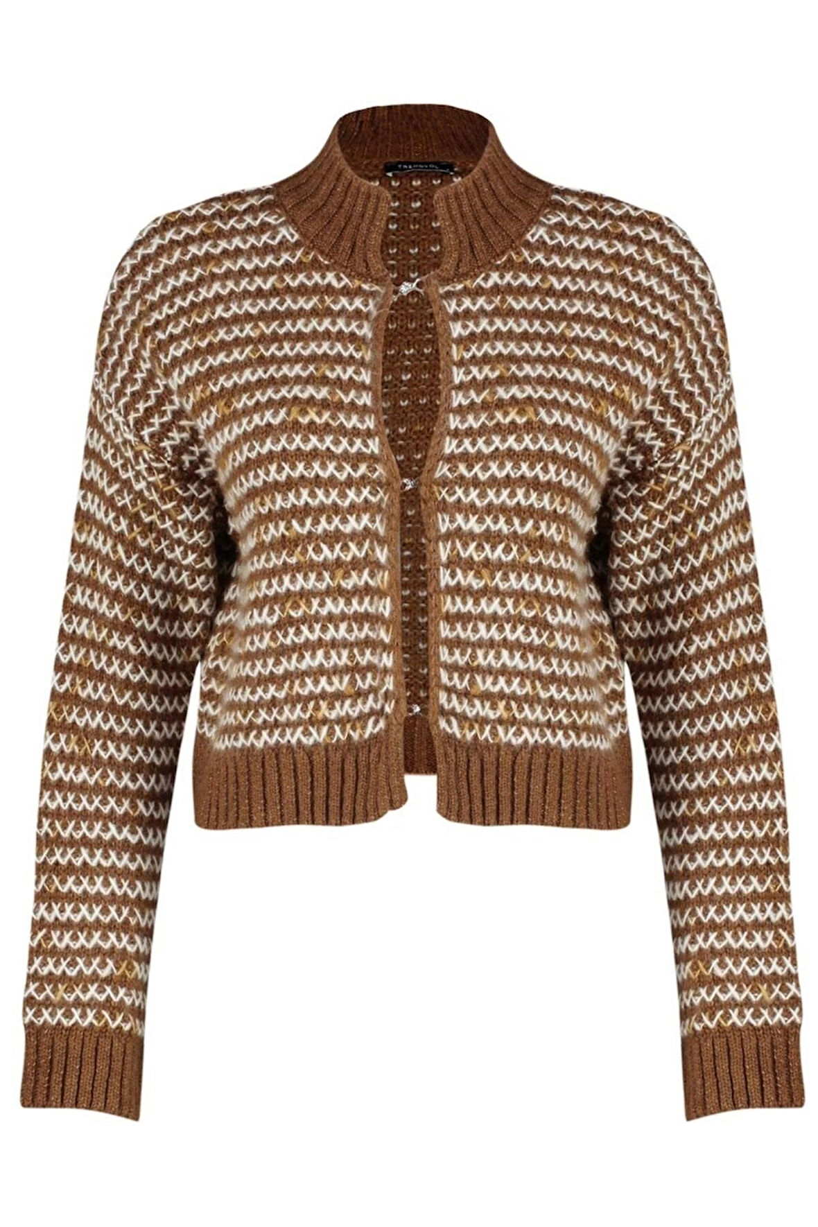 Kadın Moda Şık Regular Bisiklet Yaka Uzun Kol Degrade Yumuşak Dokulu Degrade Triko Hırka