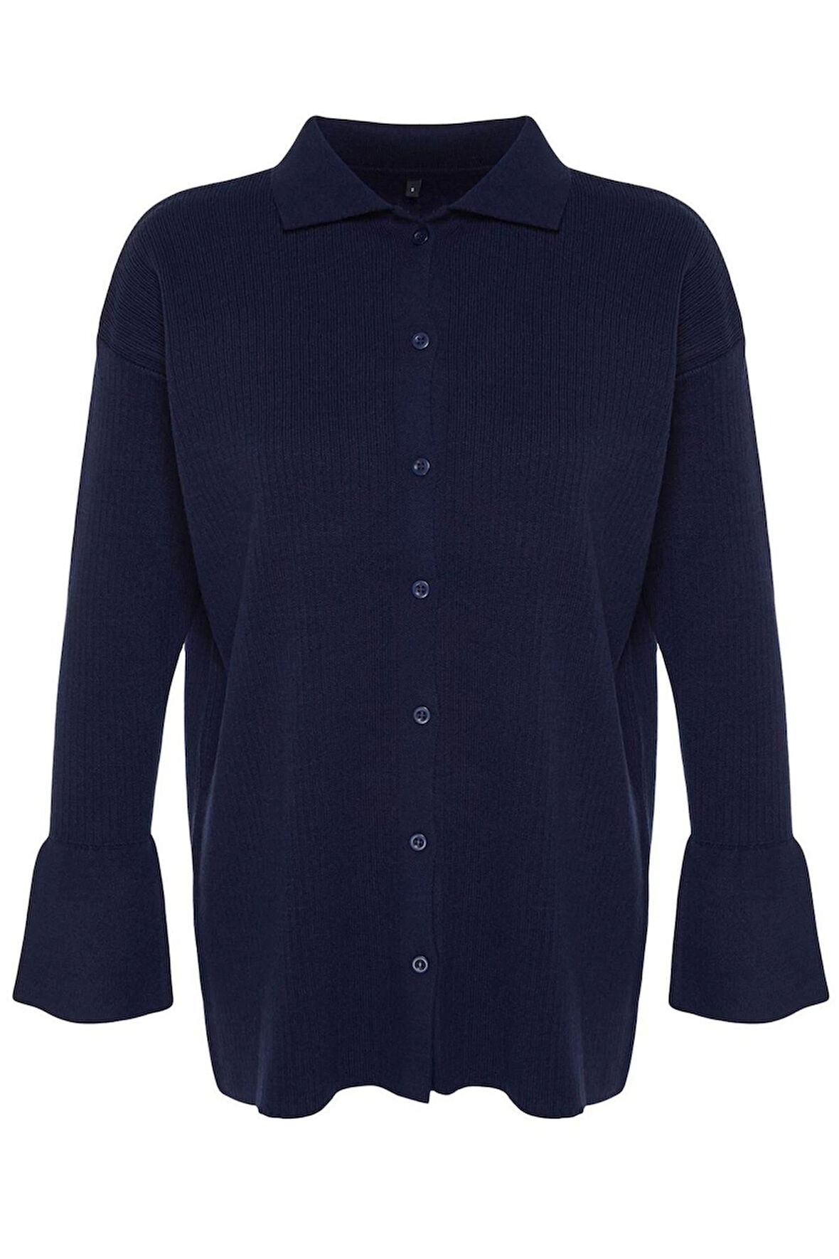 Kadın Moda Şık Tesettür Regular Polo Yaka Relaxed Ribana Triko Hırka