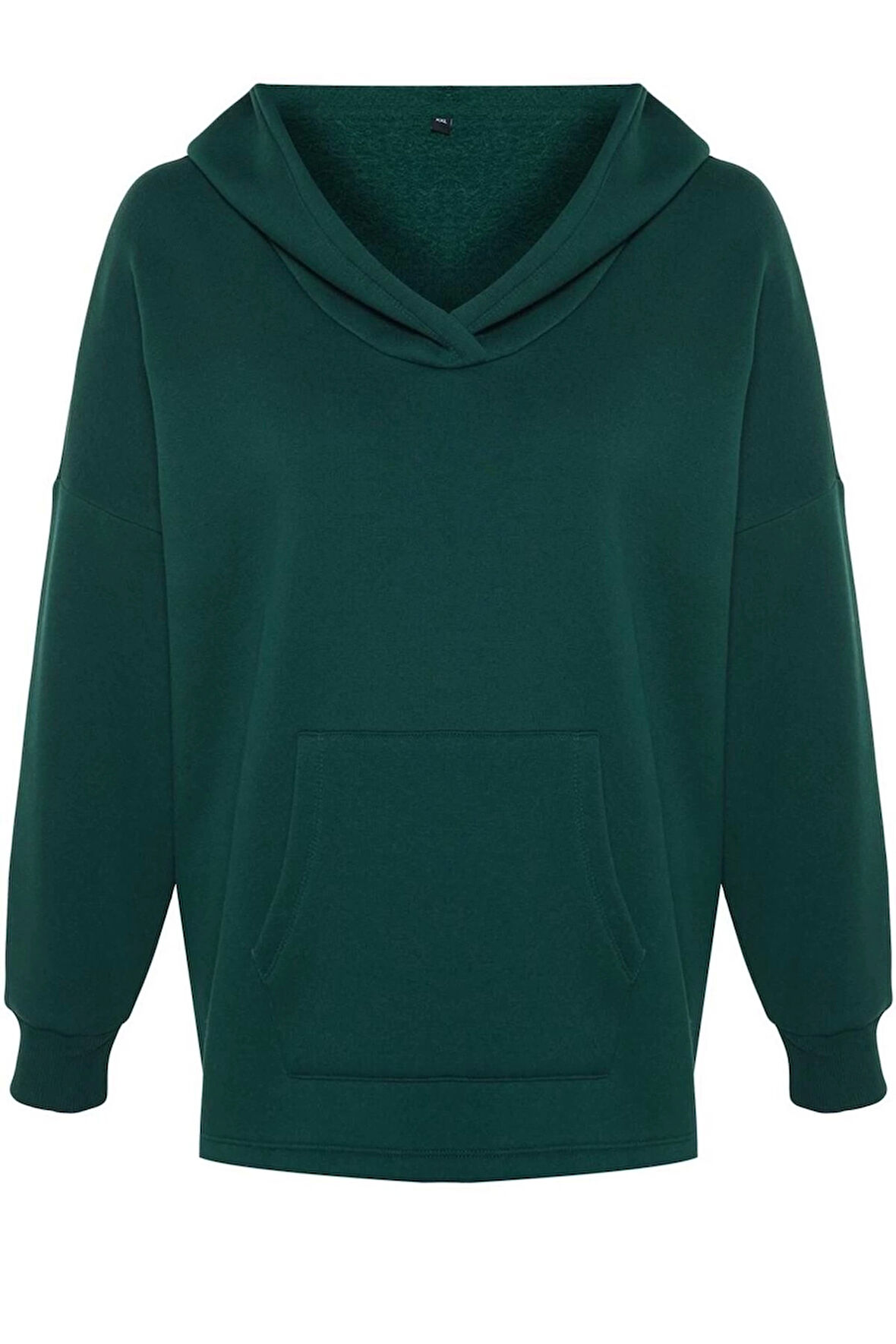 Kadın Büyük Beden Moda Şık Oversize Kapüşonlu Düşük Kol Regular Kalın İçi Polarlı Örme Sweatshirt