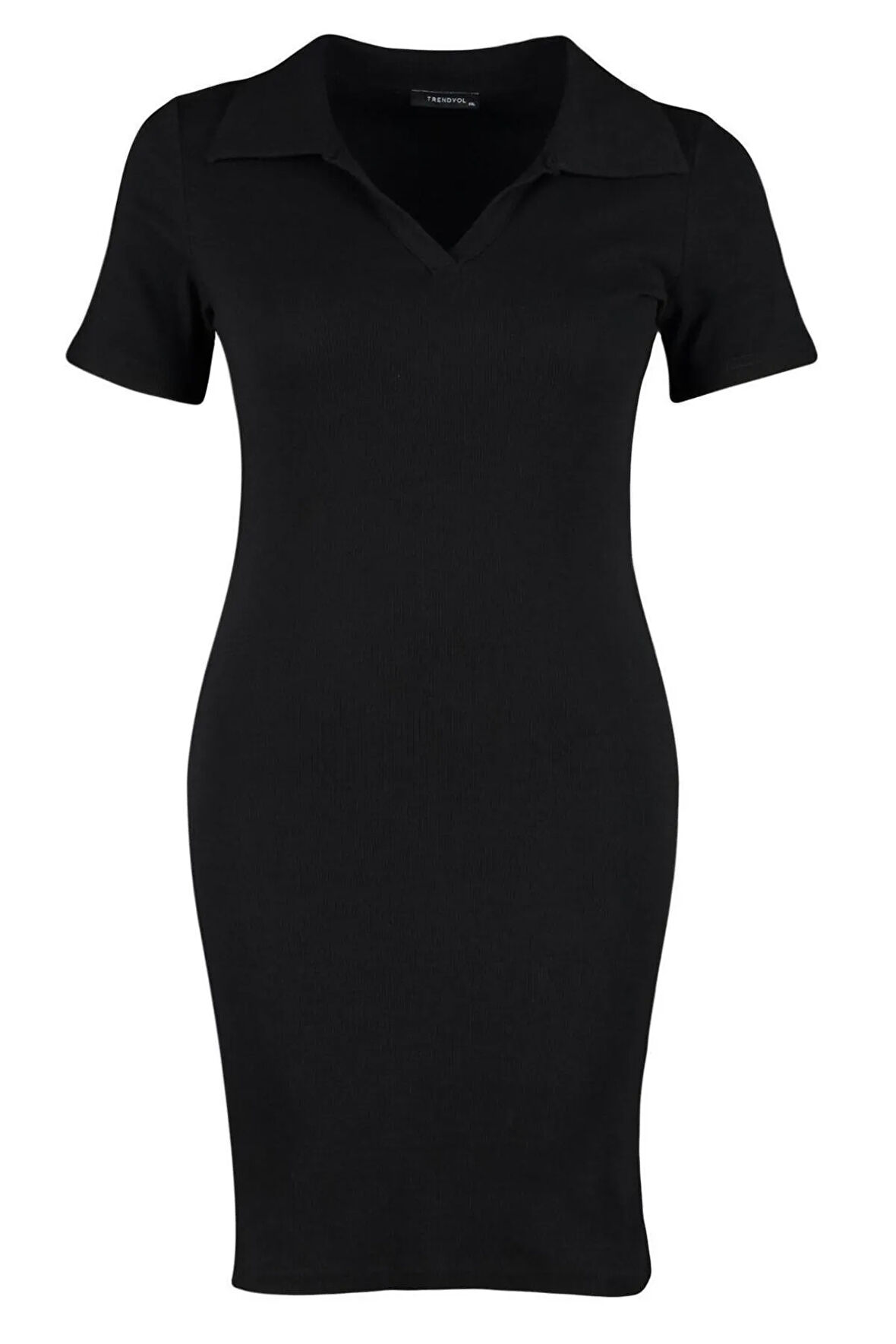 Yeni Fit Casual Günlük Kaşkorse Örme Polo Yaka Kısa Kol Bodycone Mini Boy Büyük Beden Elbise