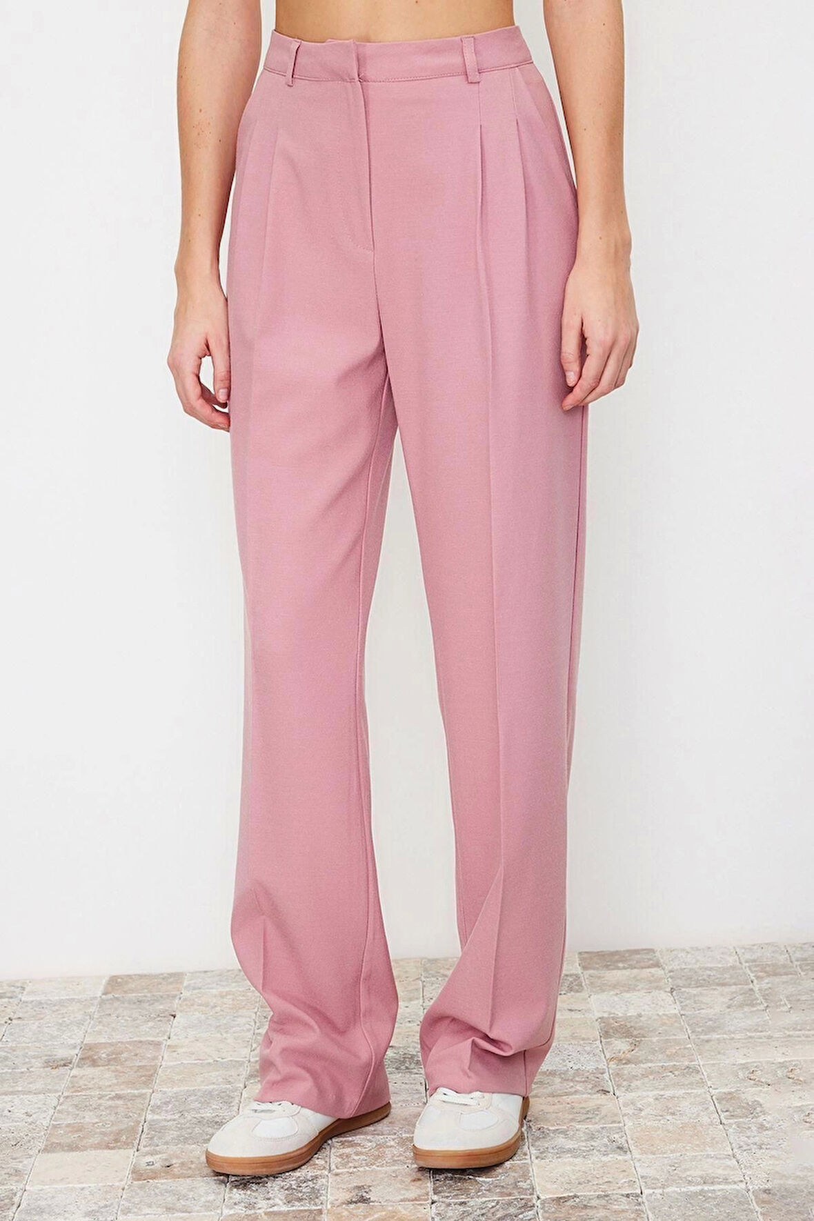 Kadın Yeni Moda Boru Paça Uzun Boy Dokuma Limited Edition Düz Kesim Pilili Pantolon