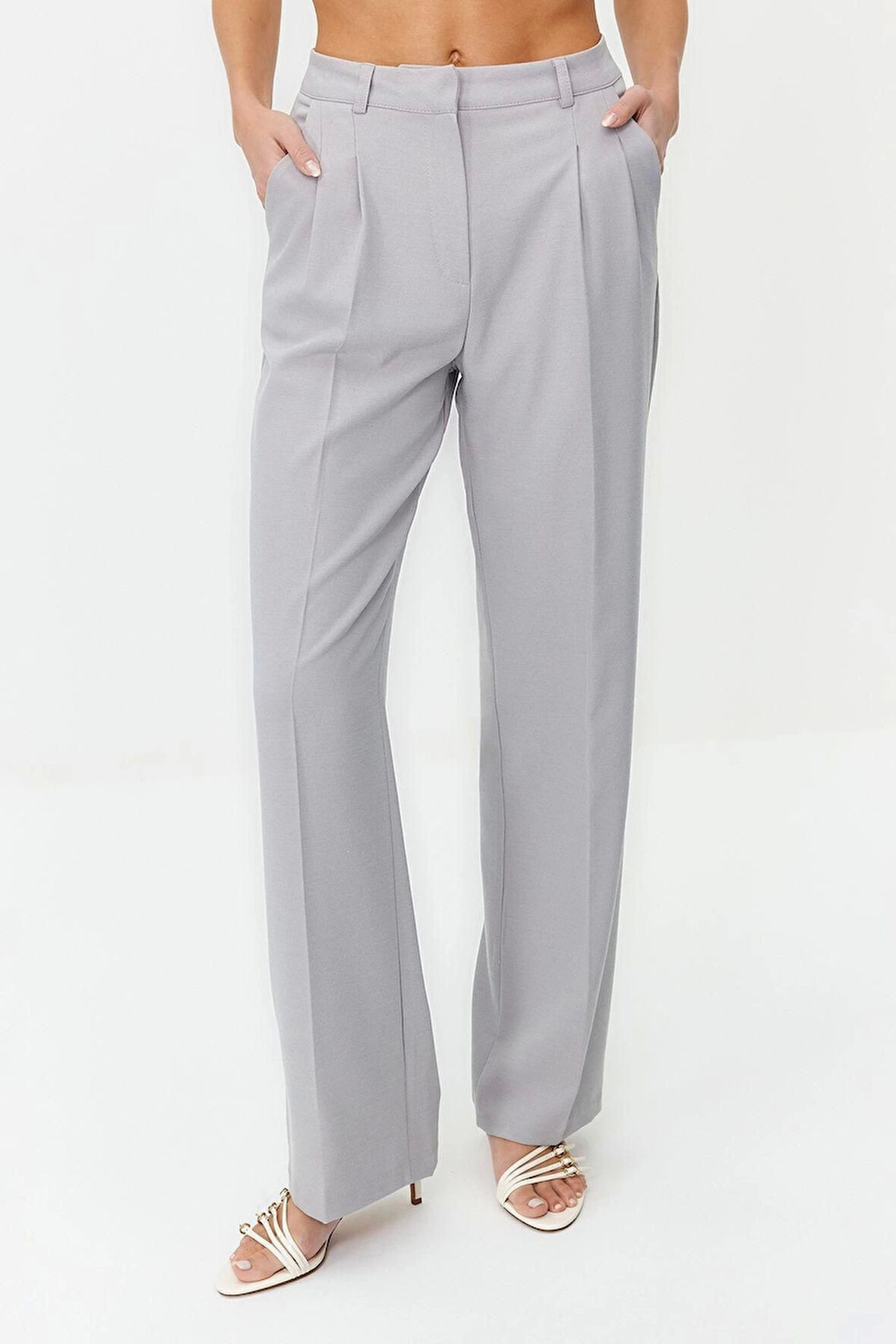 Kadın Yeni Moda Boru Paça Uzun Boy Dokuma Limited Edition Düz Kesim Pilili Pantolon