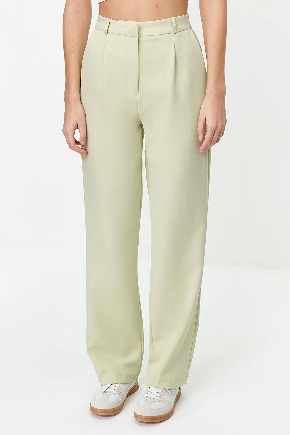 Kadın Yeni Moda Geniş Paça Uzun Boy Dokuma Wide Leg Geniş Paça Pileli Pantolon