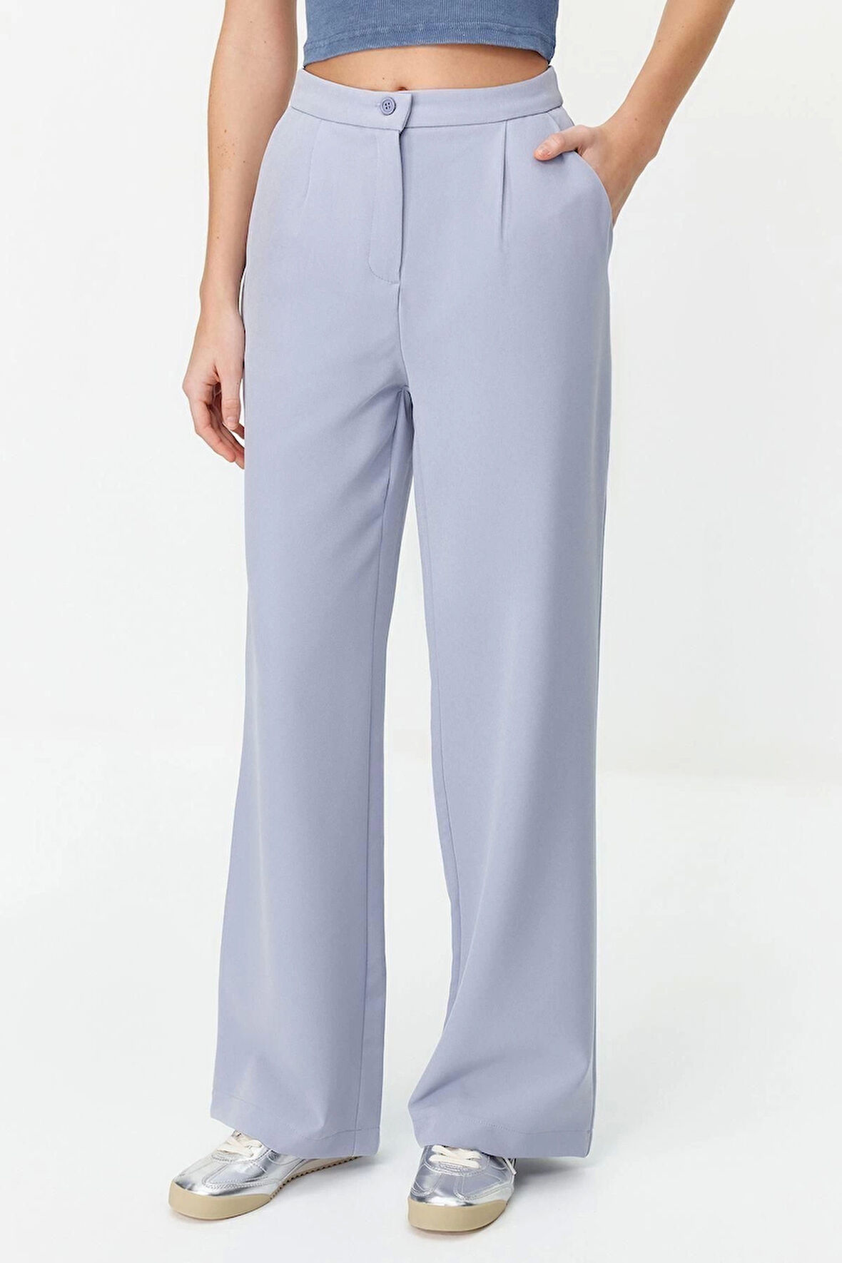 Kadın Yeni Moda Geniş Paça Regular Boy Dokuma Wide Leg Geniş Paça Pantolon