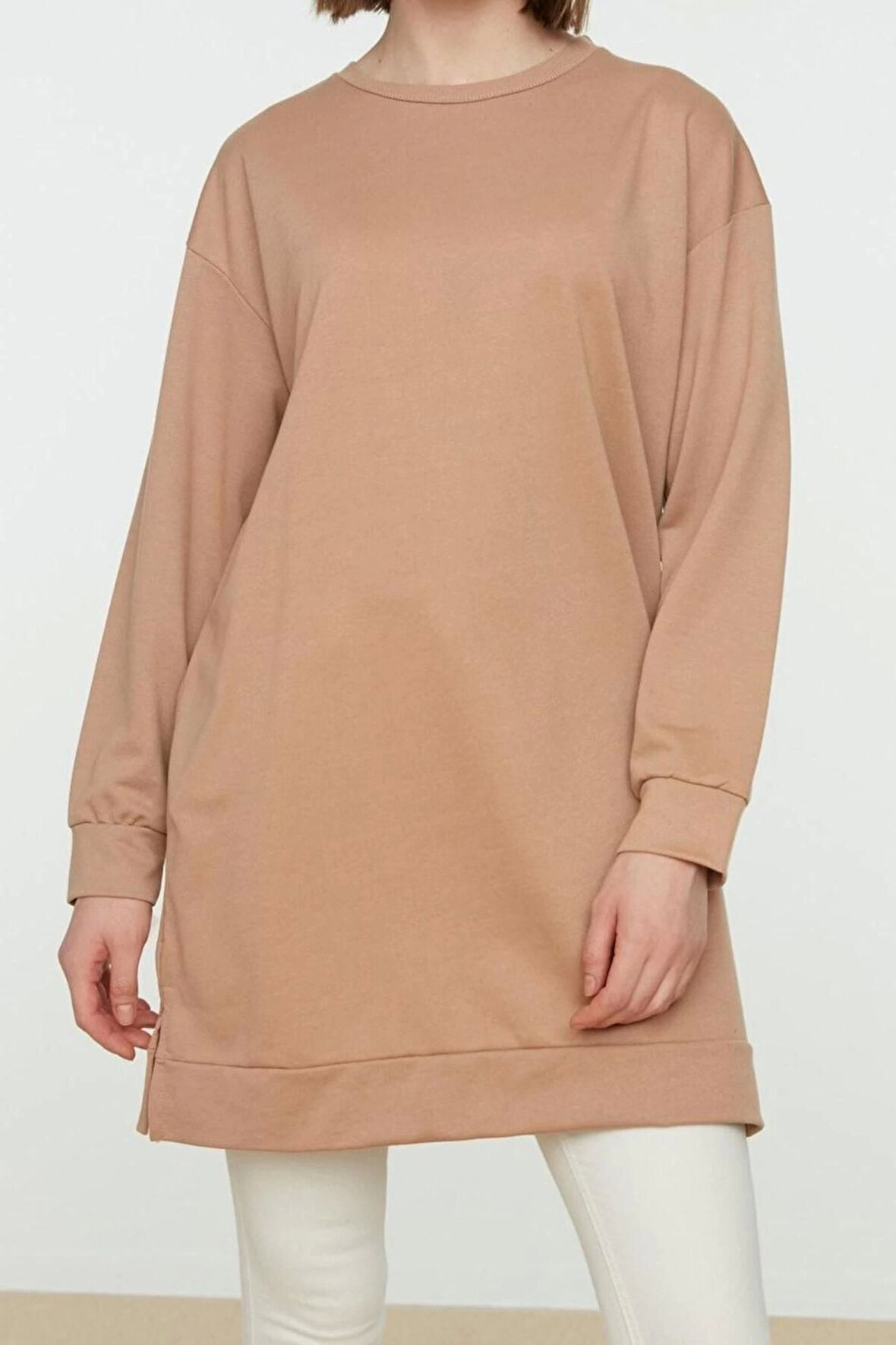 Kadın Tesettür Moda Şık Regular Bisiklet Yaka Düşük Kol Uzun 2li Paket Basic Örme Sweatshirt