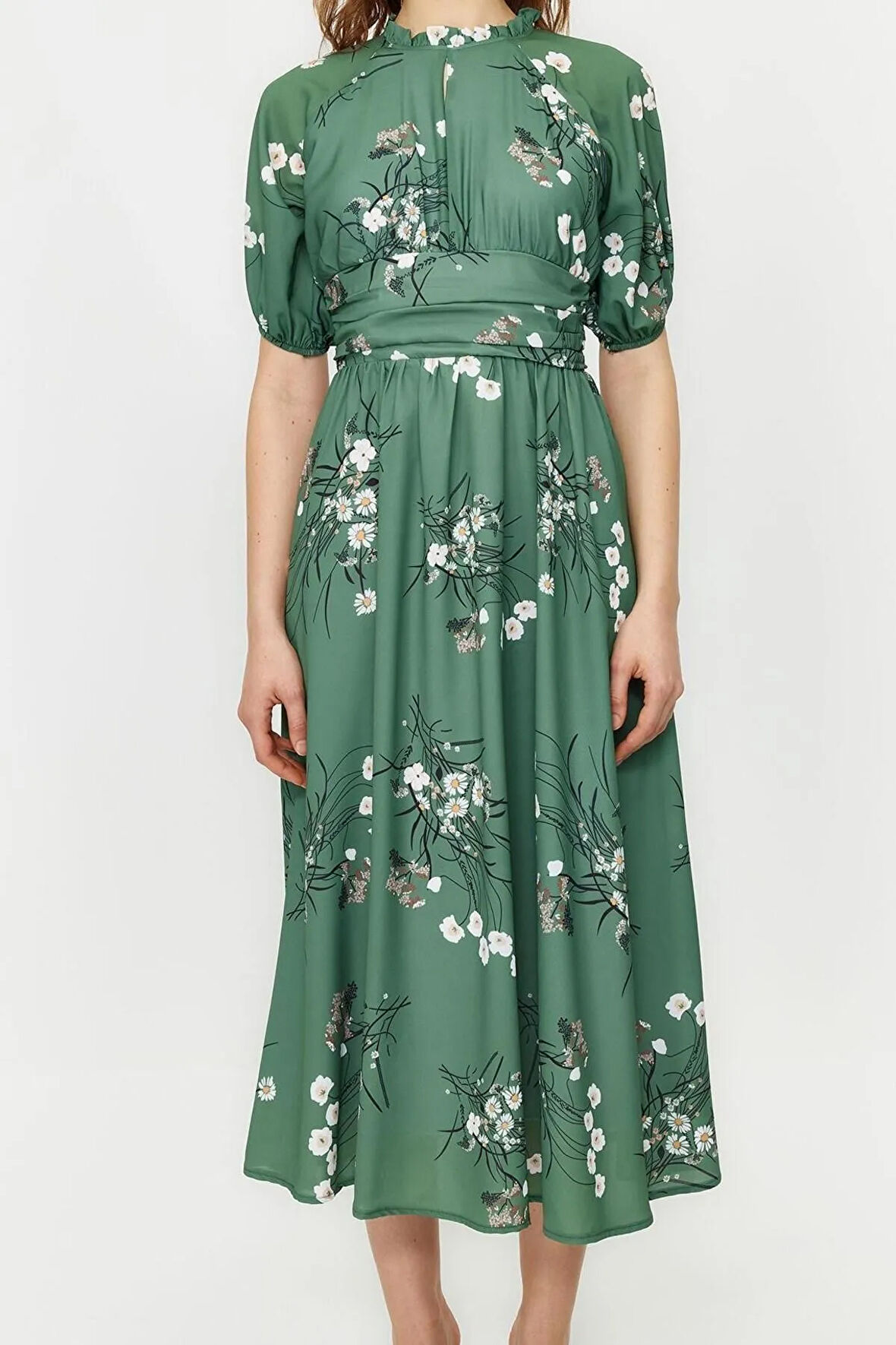 Yeni Regular Günlük Jessica Dokuma Bisiklet Yaka Truvakar Kol Kol A-Line Maxi Boy Tesettür Elbise