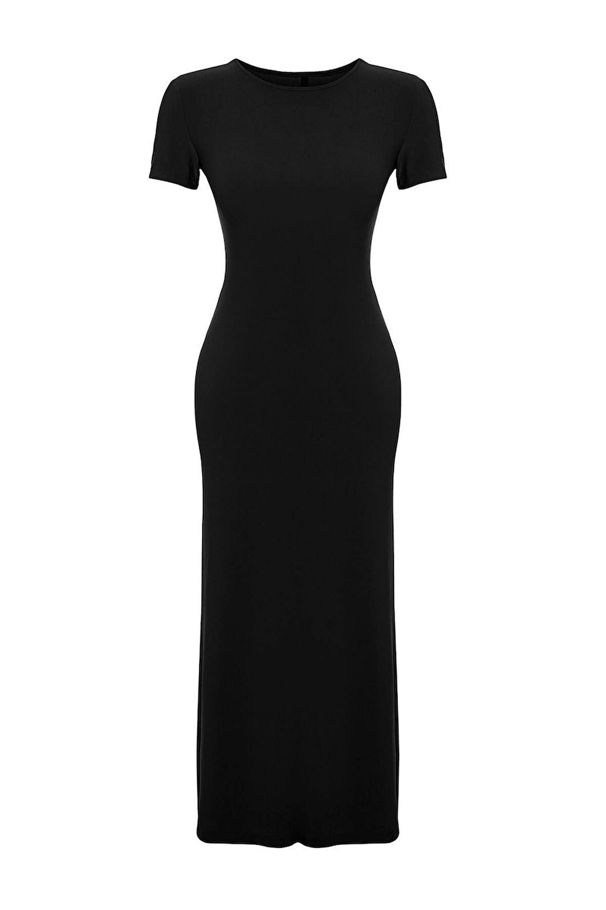 Yeni Slim Casual Günlük Kalın Sandy Örme Bisiklet Yaka Kısa Kol Bodycone Maxi Boy Elbise